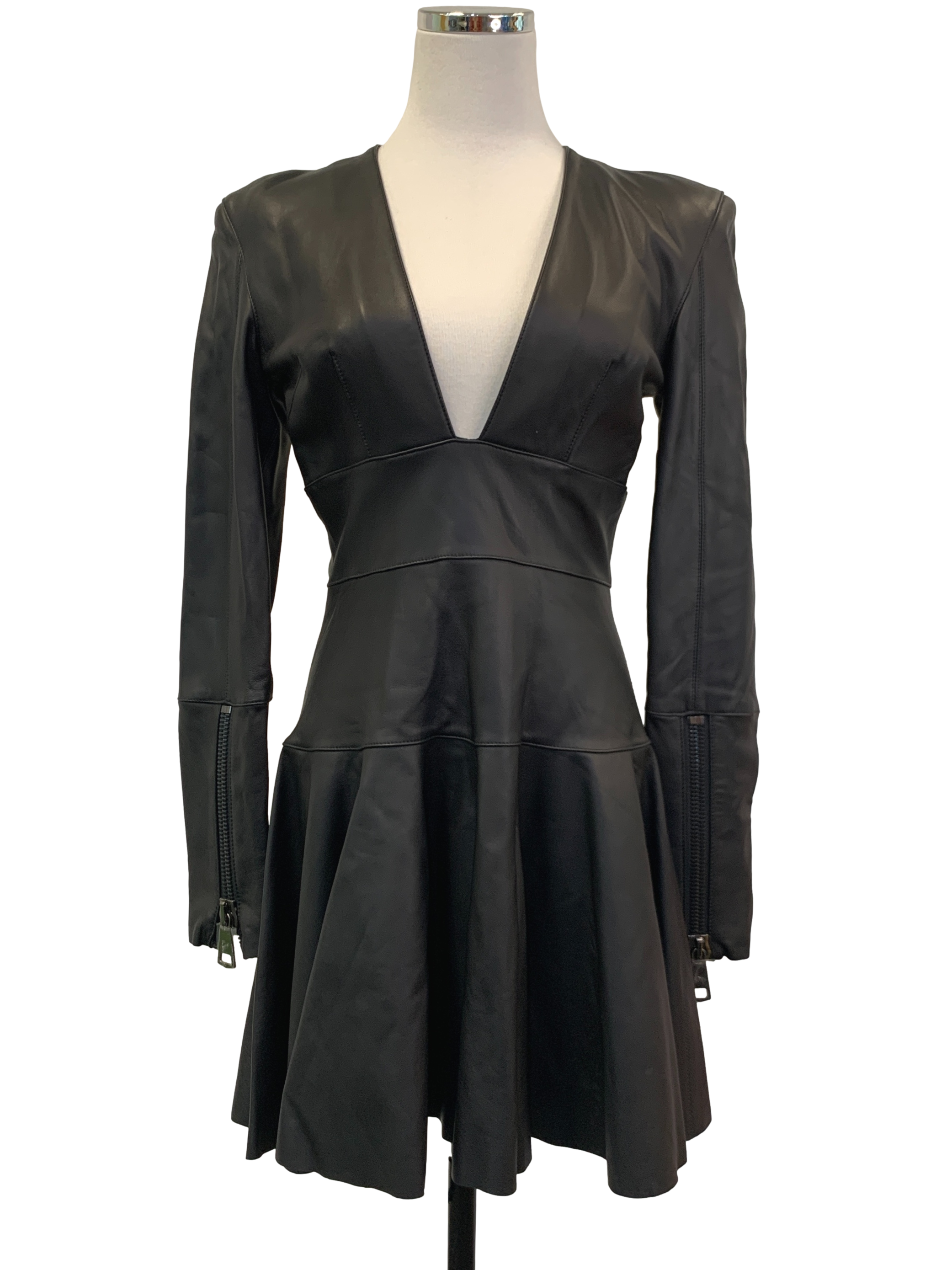 V neck clearance leather dress