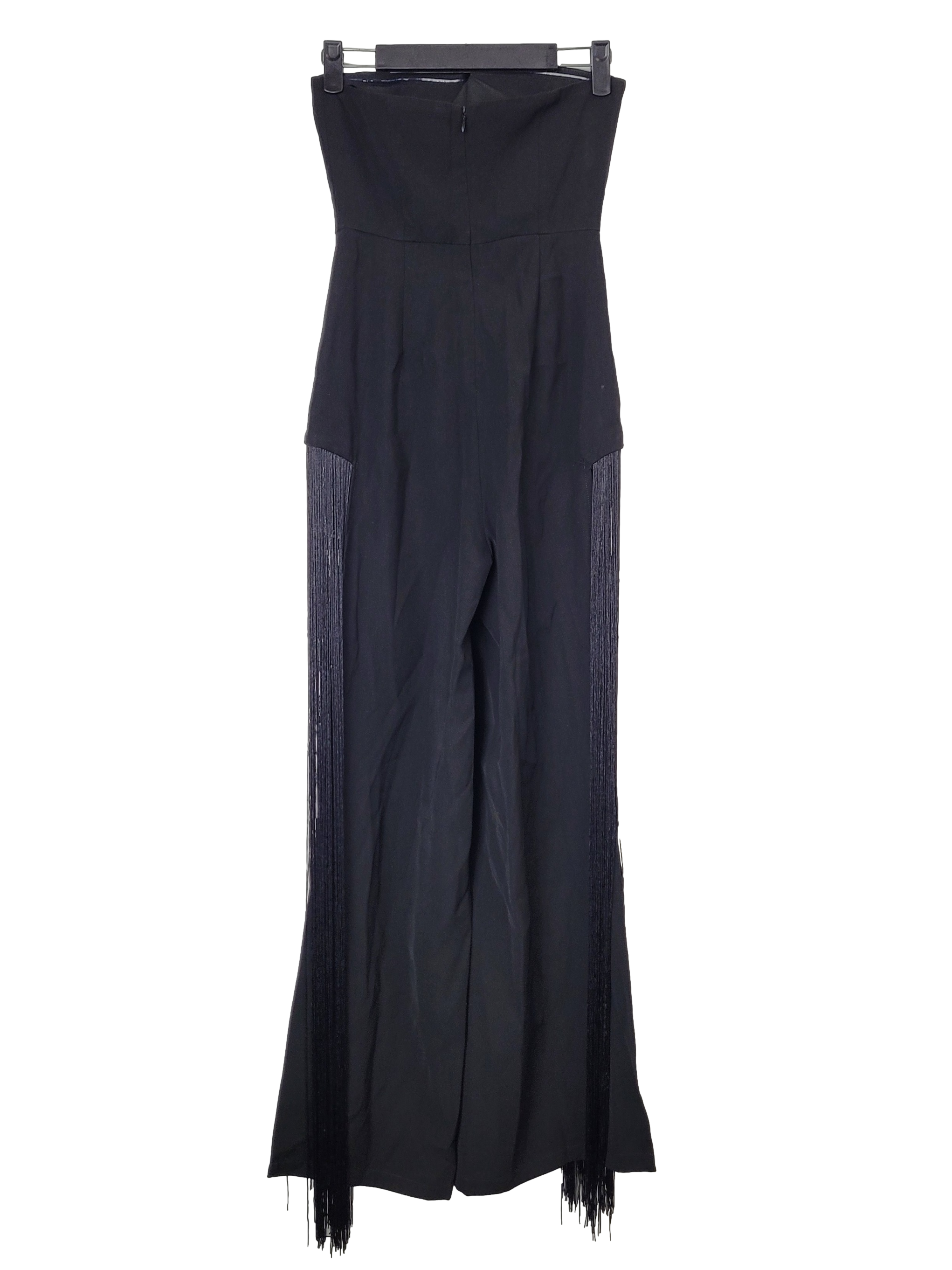 Charcoal Black Strapless Side Fringe Jumpsuit