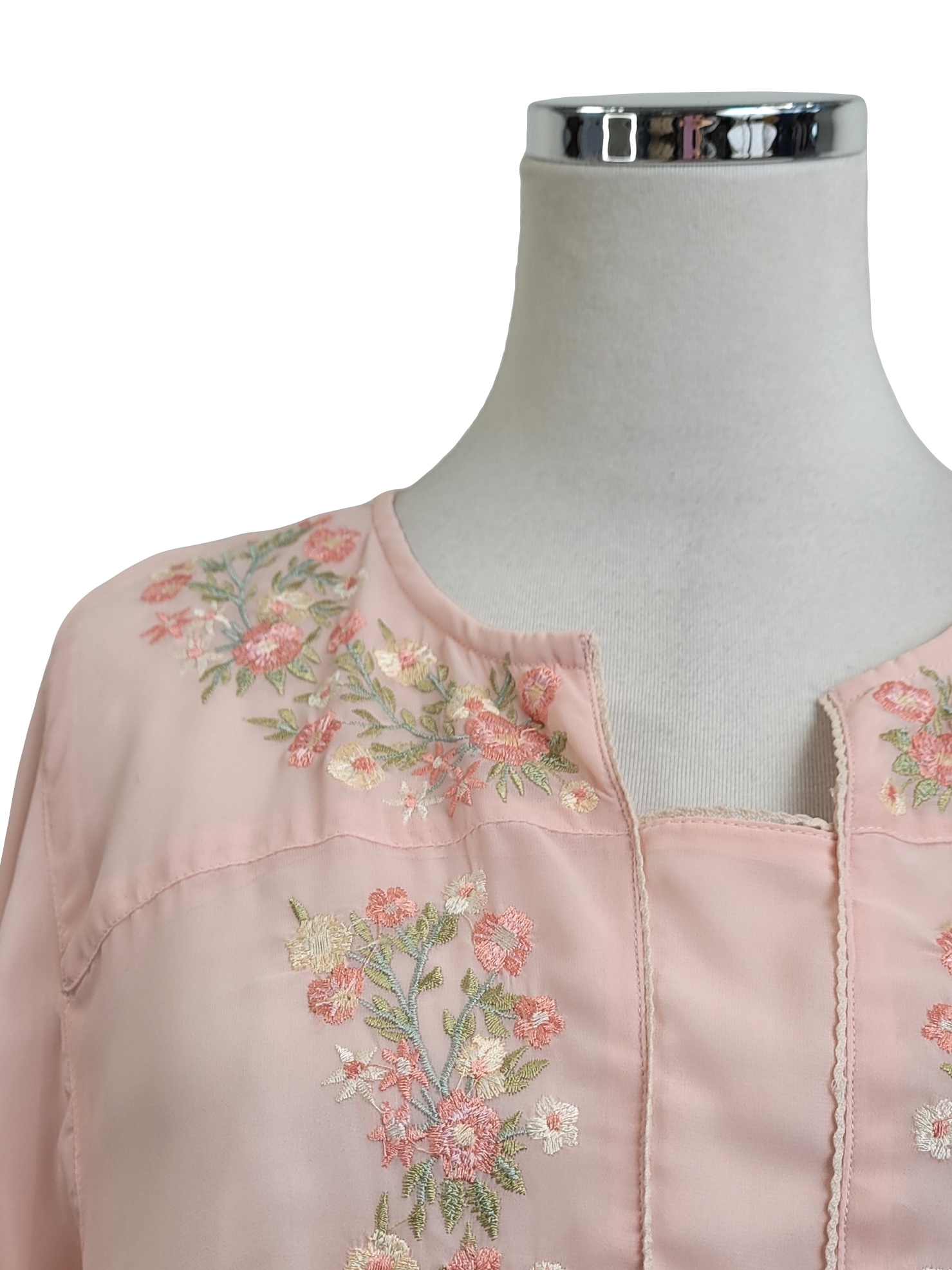 Peach Floral Collared Baju Kurung Set