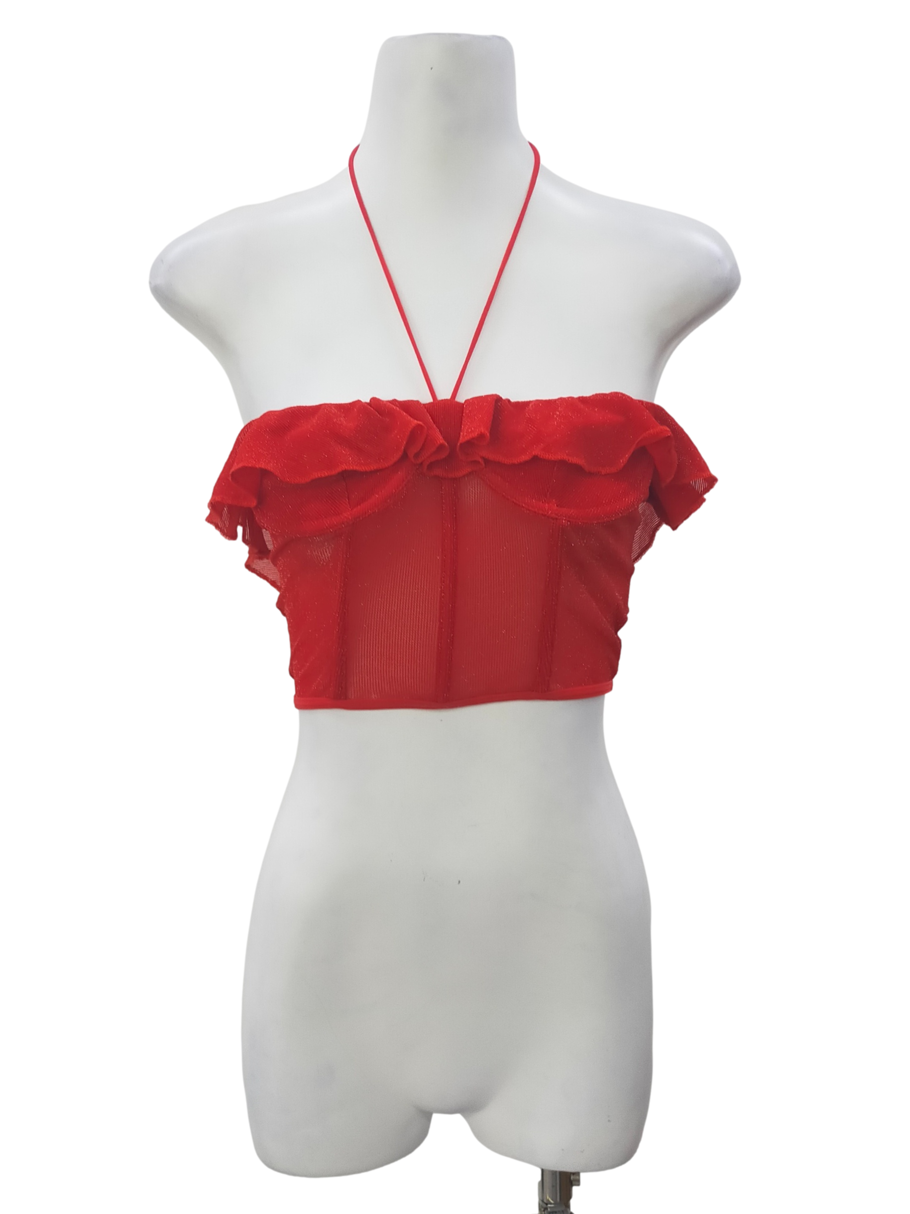 Red Shimmering Ruffle Top