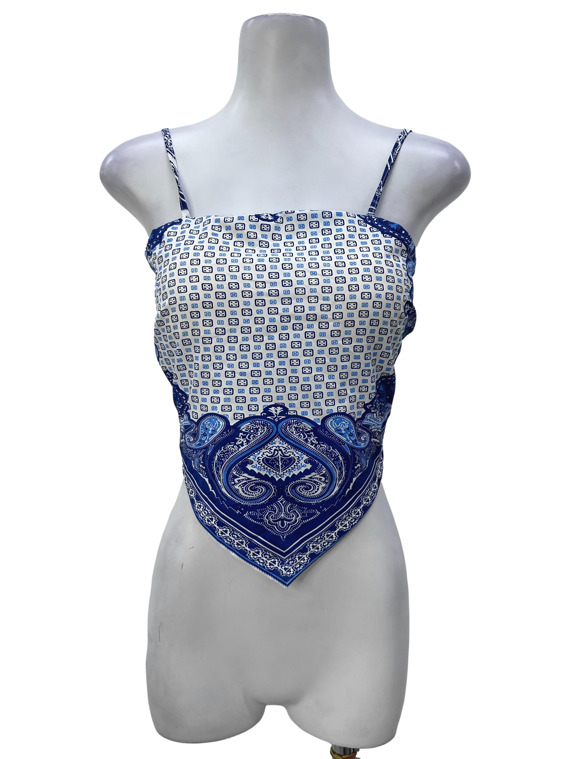 Blue & White Paisley Handkerchief Top