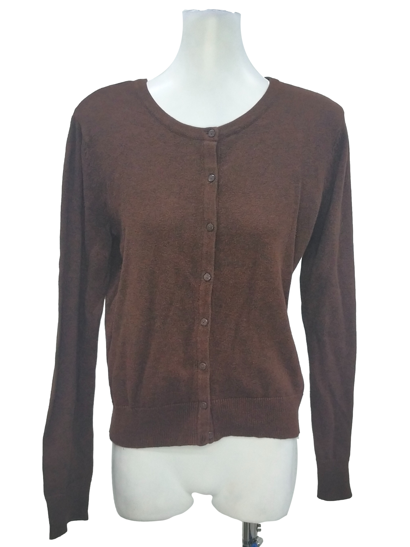 Umber Brown Jewel Neck Cardigan