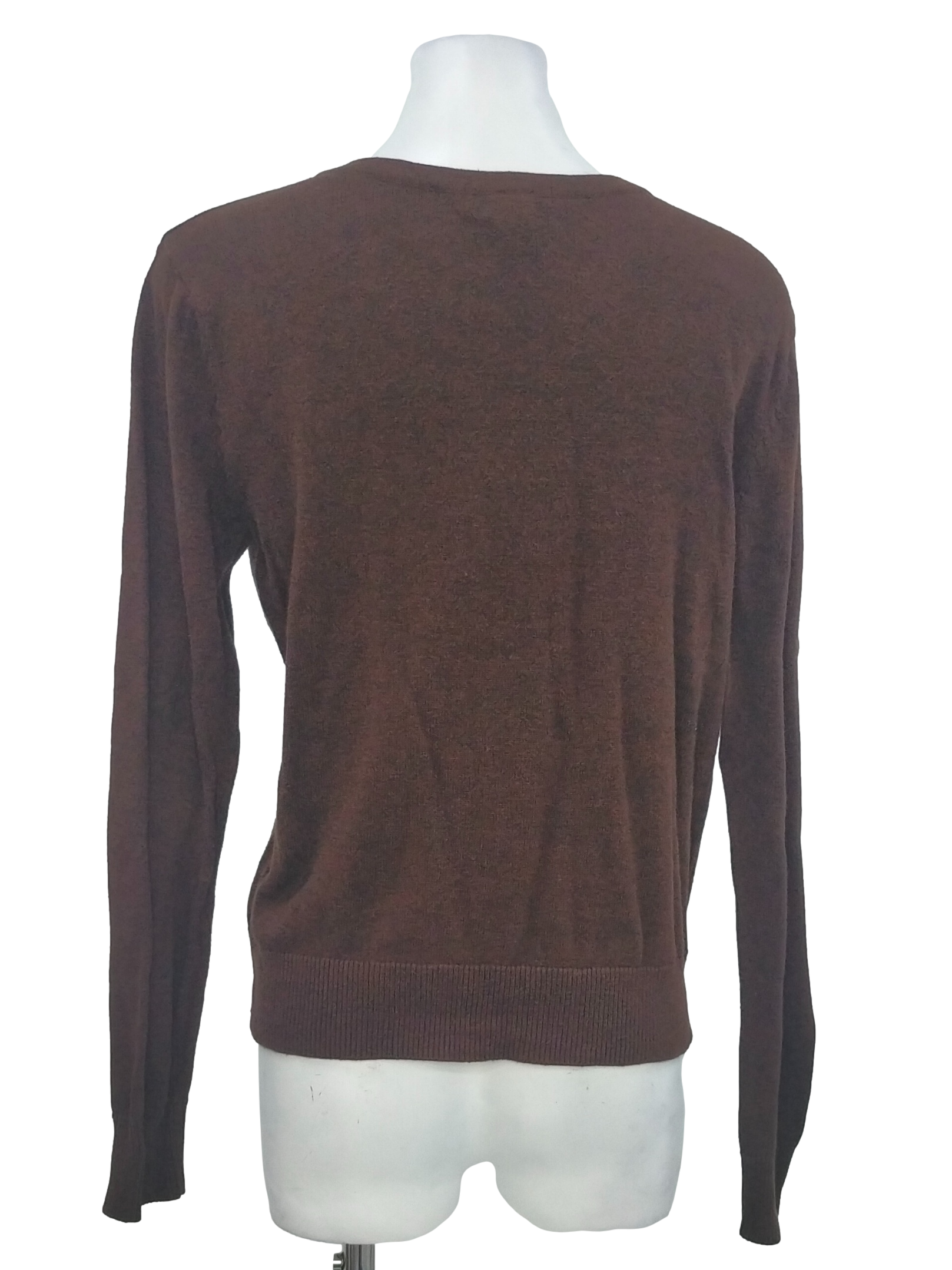 Umber Brown Jewel Neck Cardigan