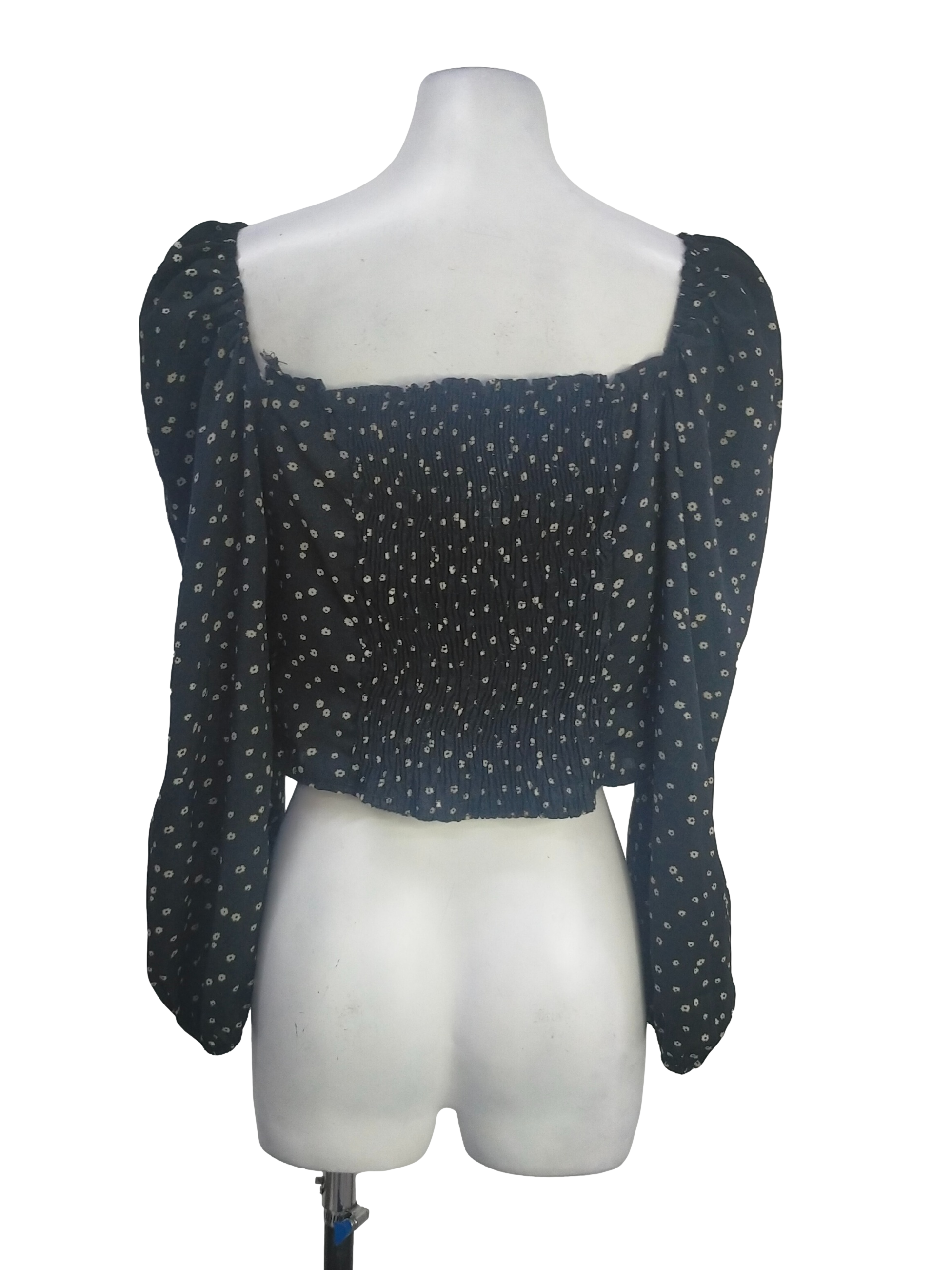 Black Floral Pattern V Neck Top