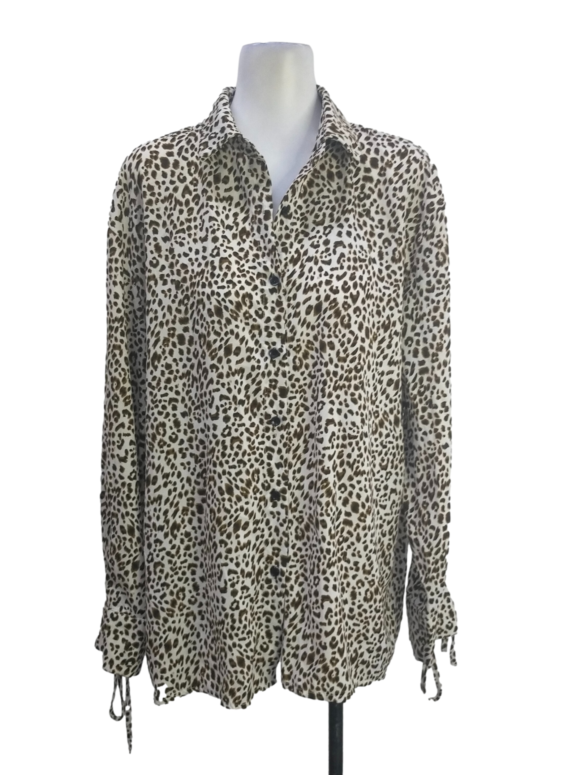 Brown Cheetah Pattern Convertible Collar Shirt