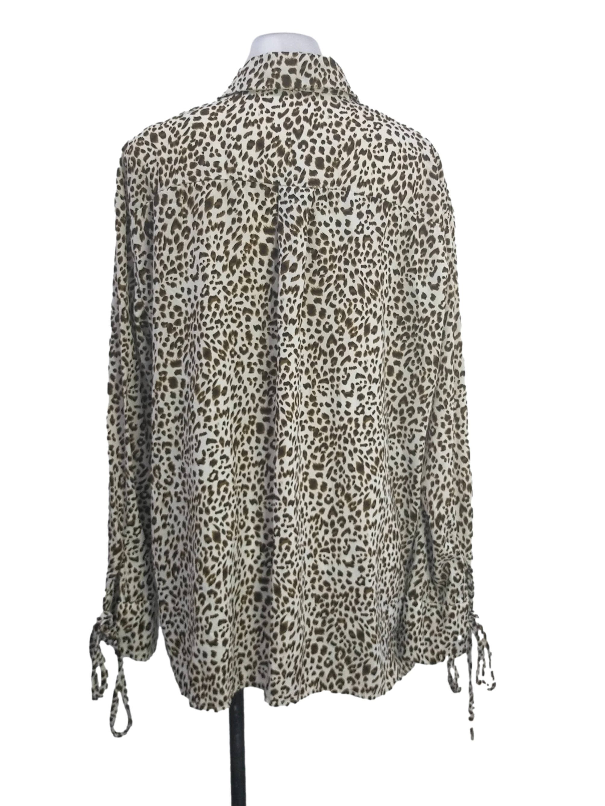 Brown Cheetah Pattern Convertible Collar Shirt