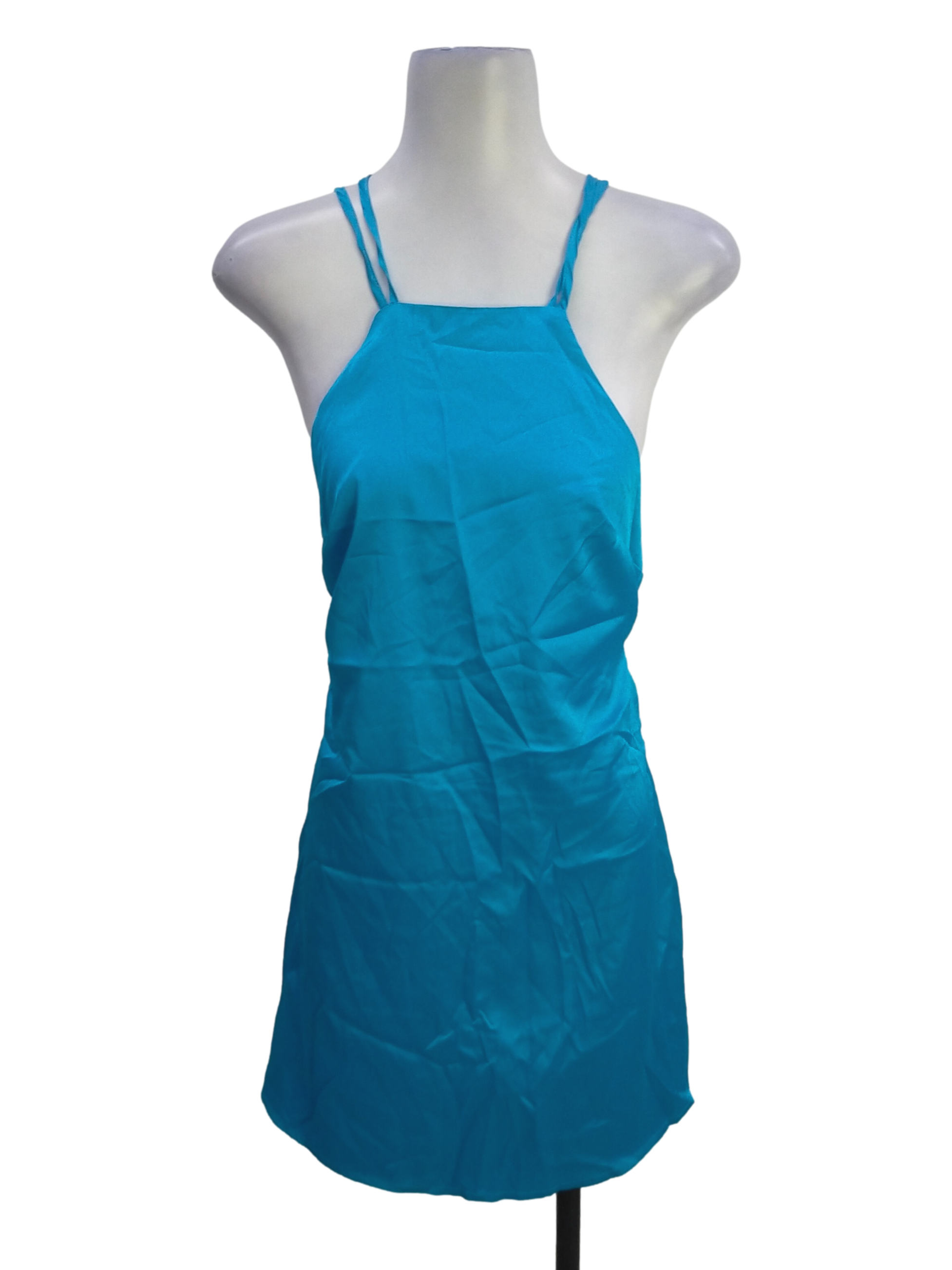 Cerulean Blue Halter Neck Backless Dress