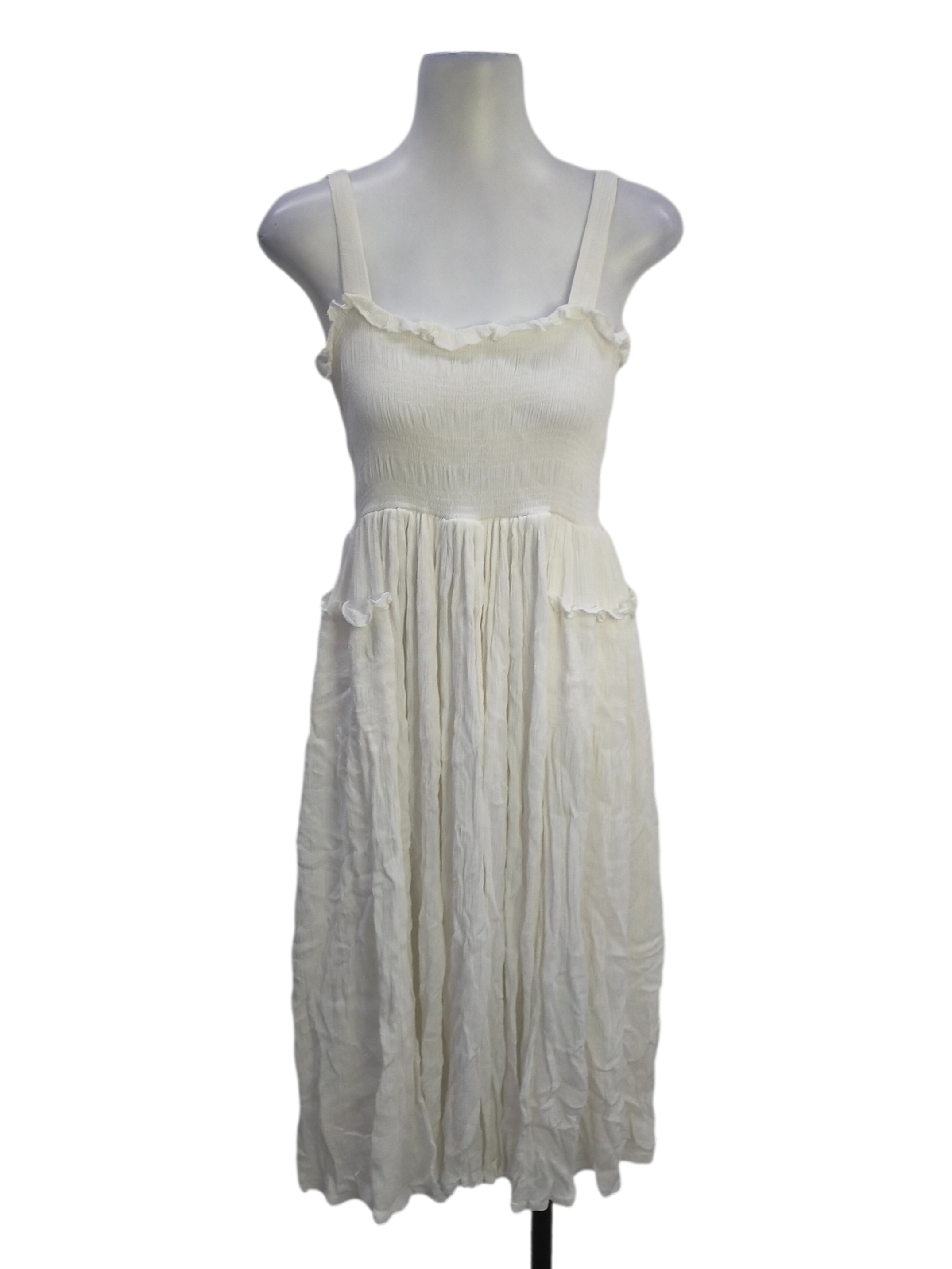 Alabaster White Square Neck  Apron Dress