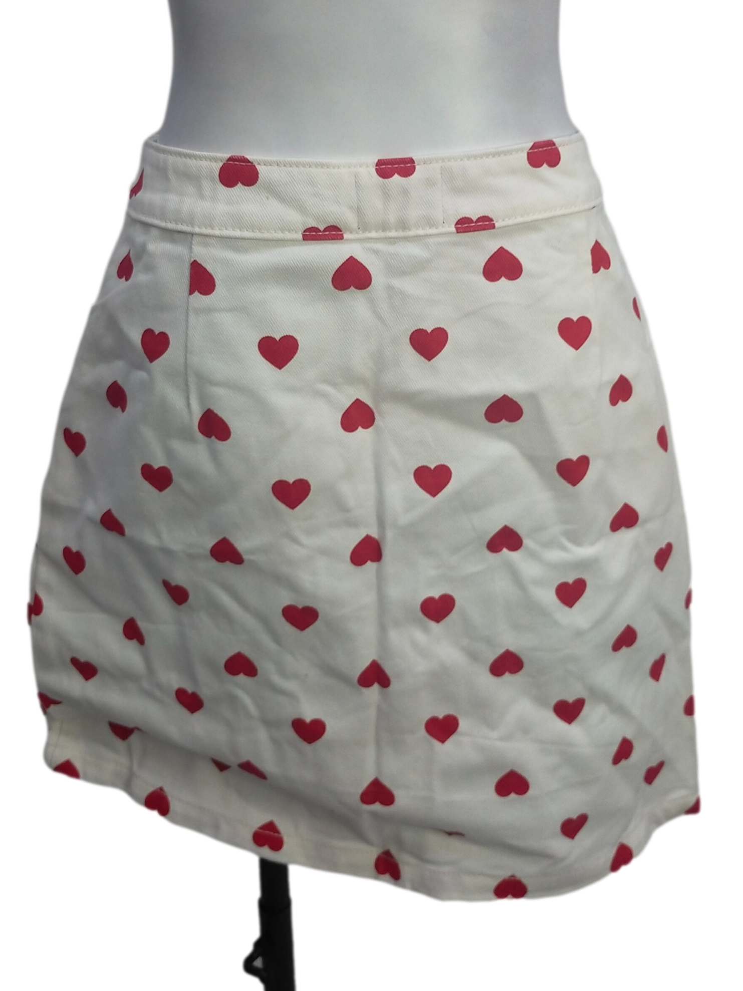 White Love Pattern Mini Denim Skirt