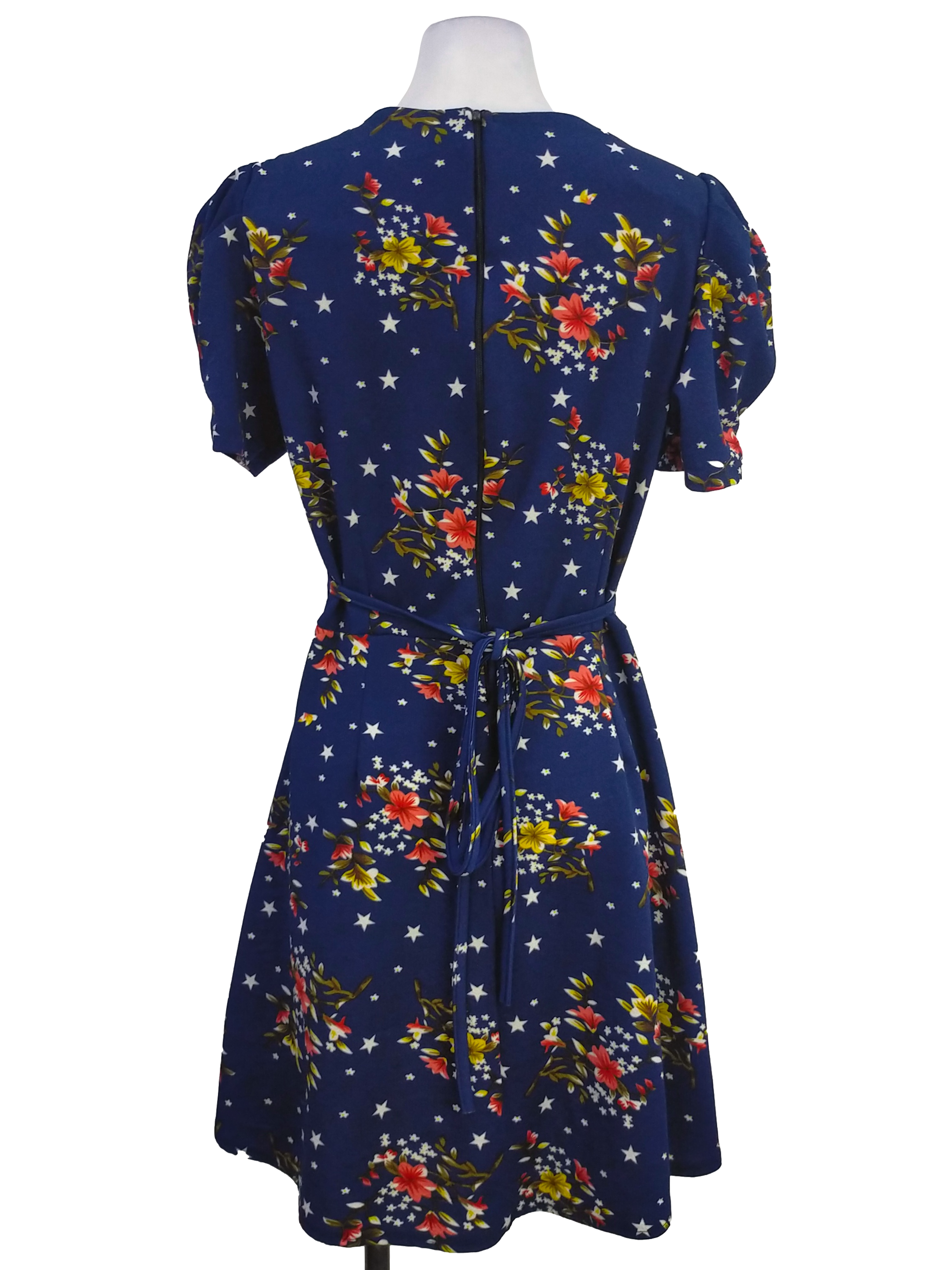 Blue Flower Pattern A-Line Dress