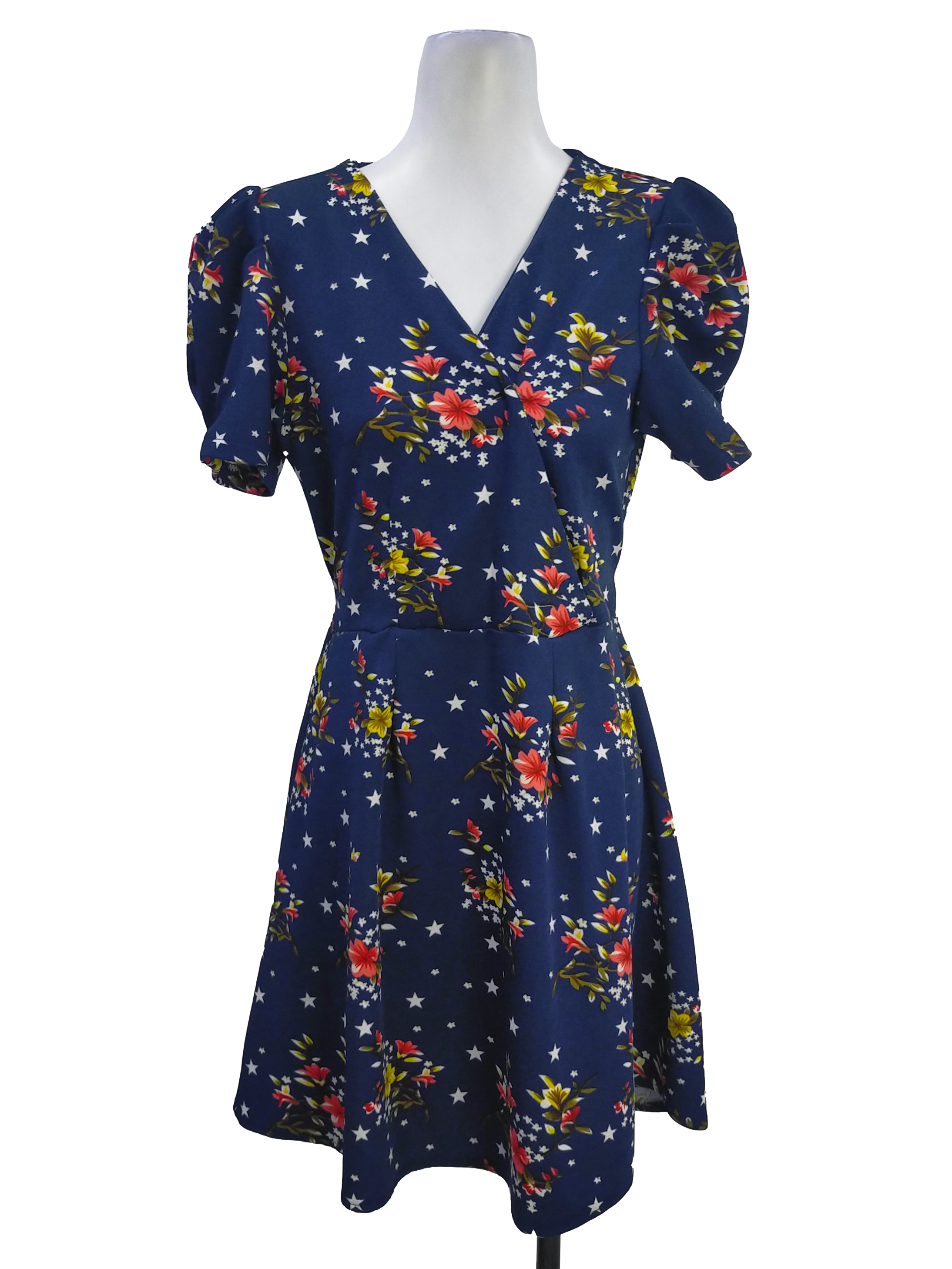 Blue Flower Pattern A-Line Dress