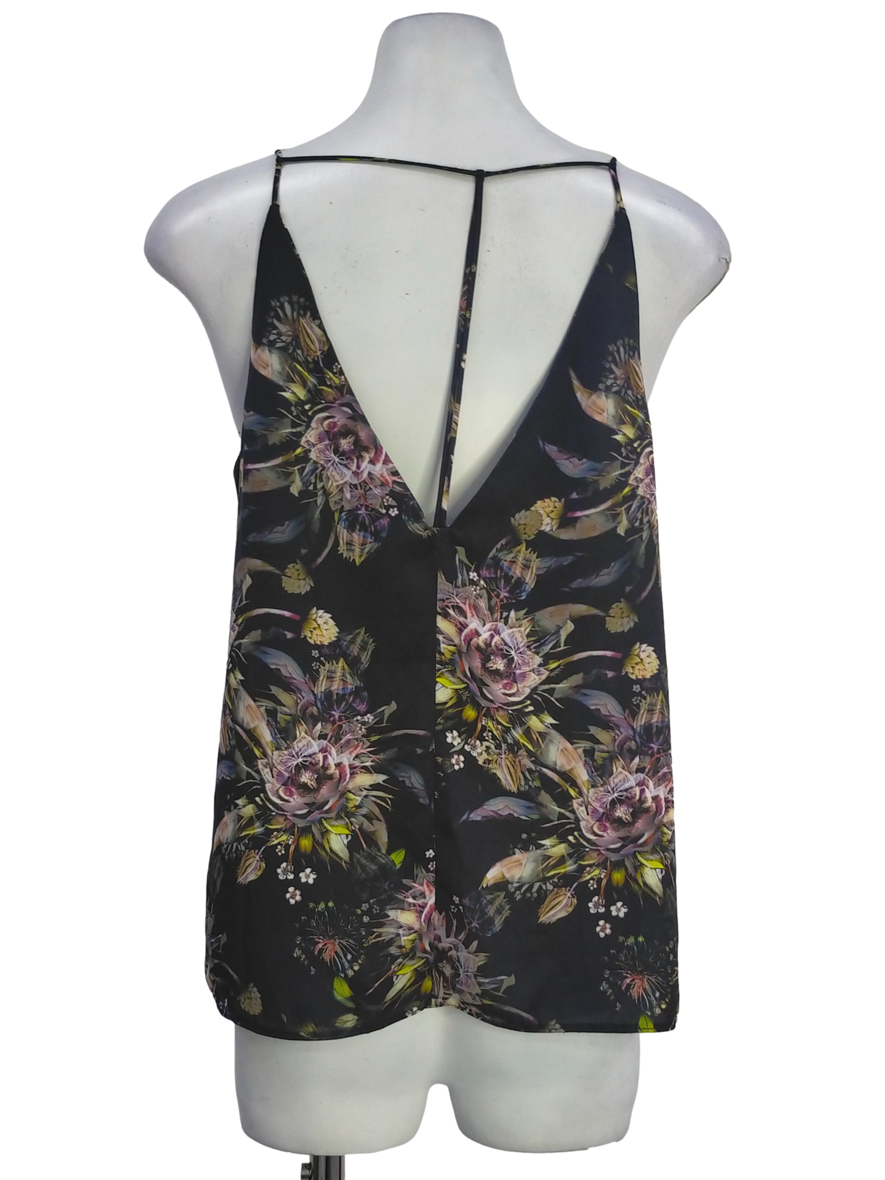 Black Flower Pattern V Neck Top