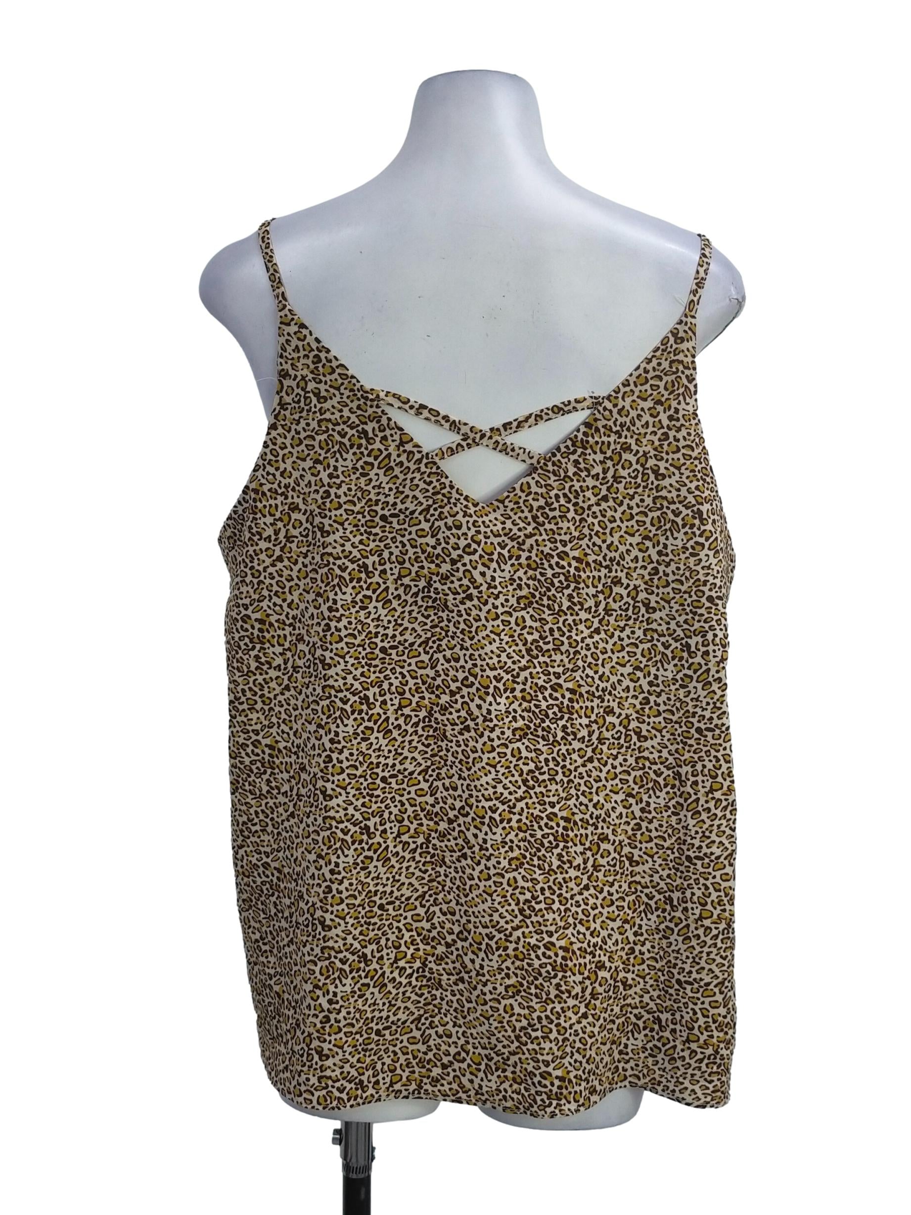Brown Cheetah Gingham Pattern Sleeveless Top