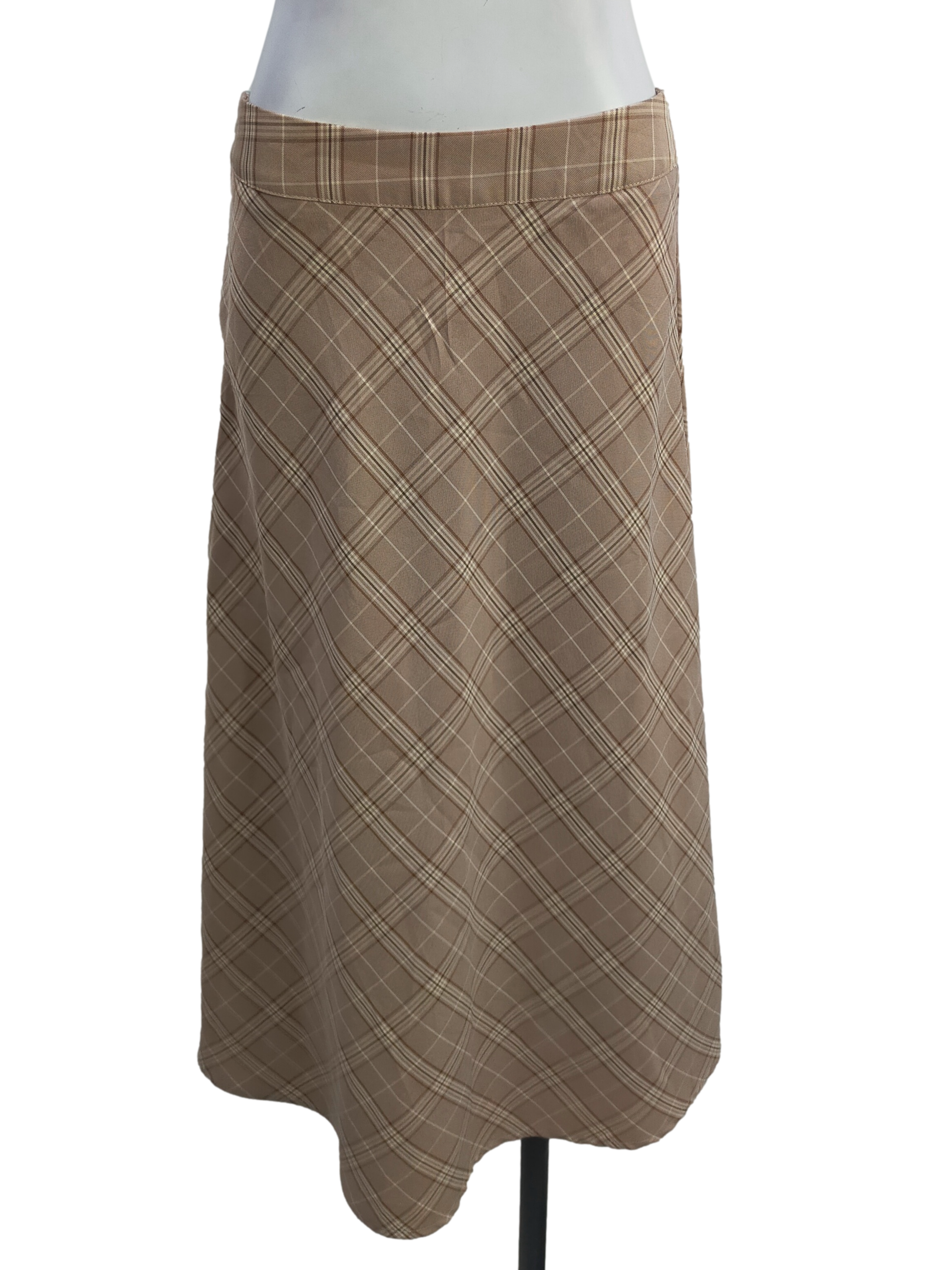 Flaxen Brown Tartan Pattern A-Line Skirt