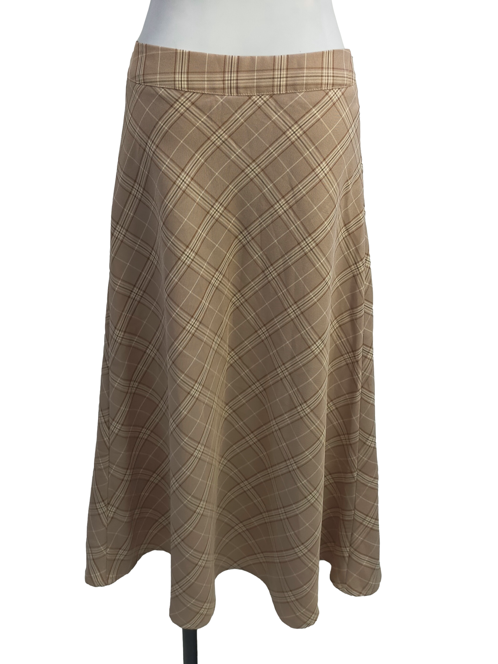 Flaxen Brown Tartan Pattern A-Line Skirt