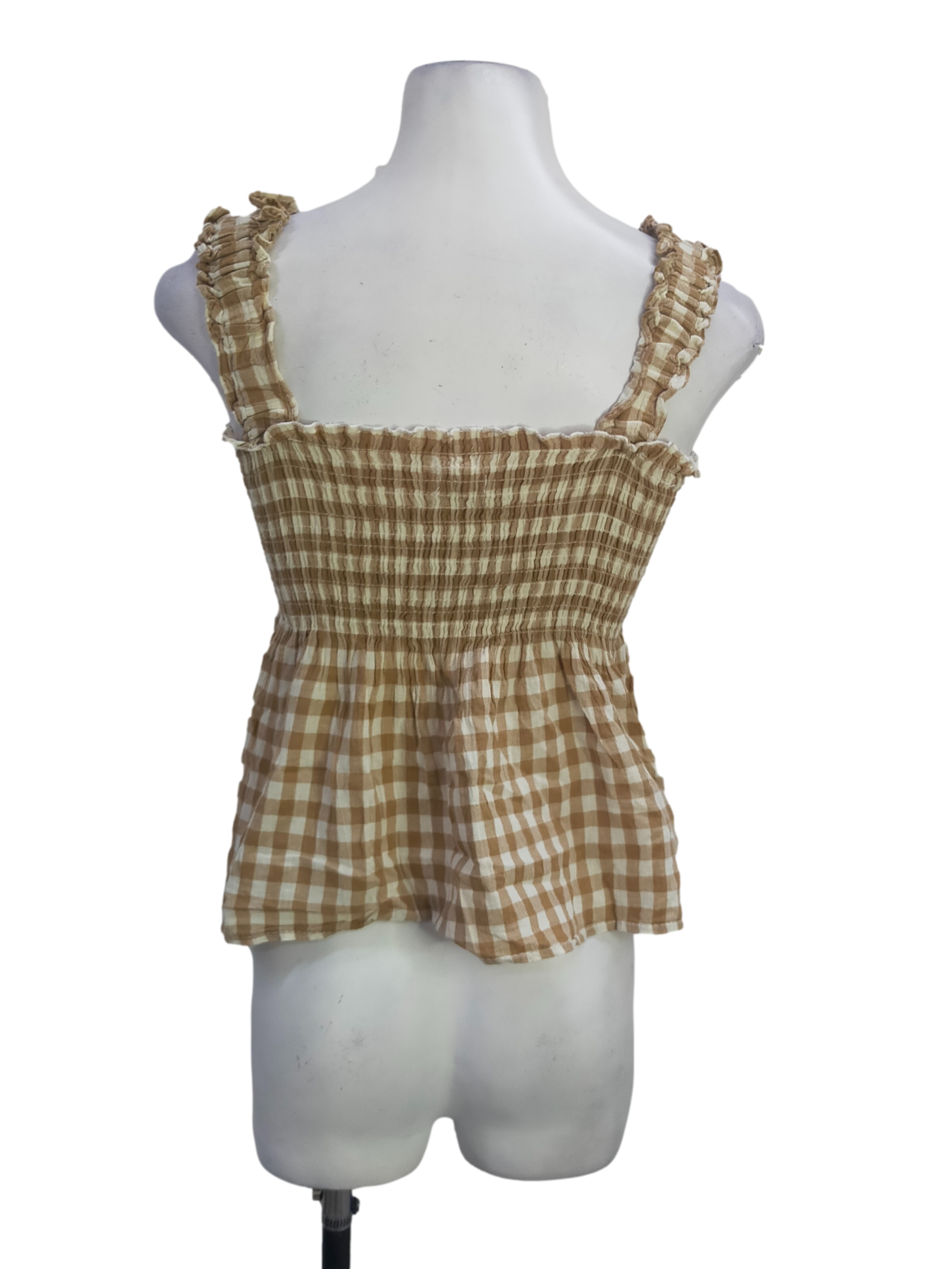 Tawny Brown Gingham Pattern Sleeveless Top