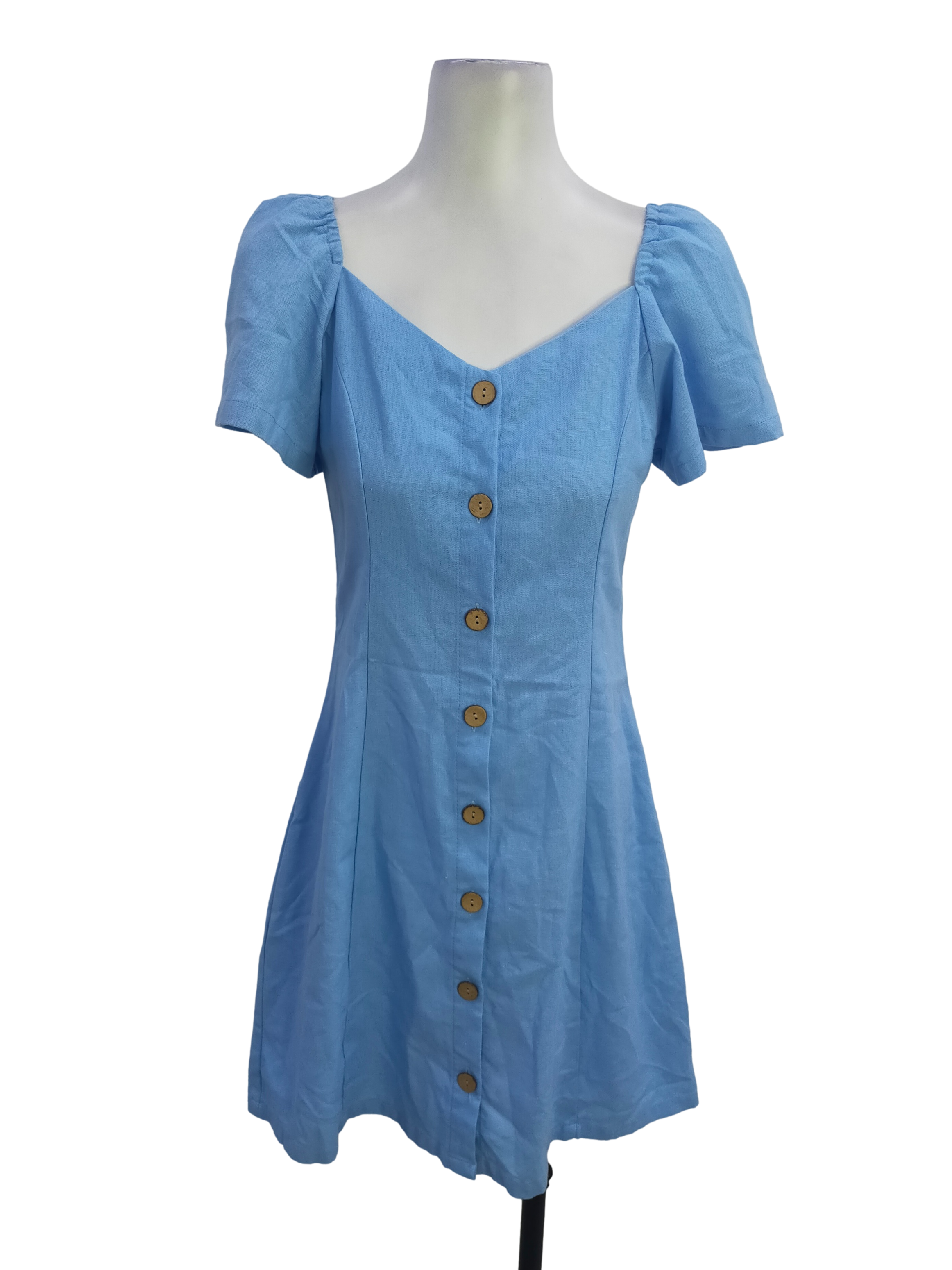 Sapphire Blue V Neck A-Line Dress