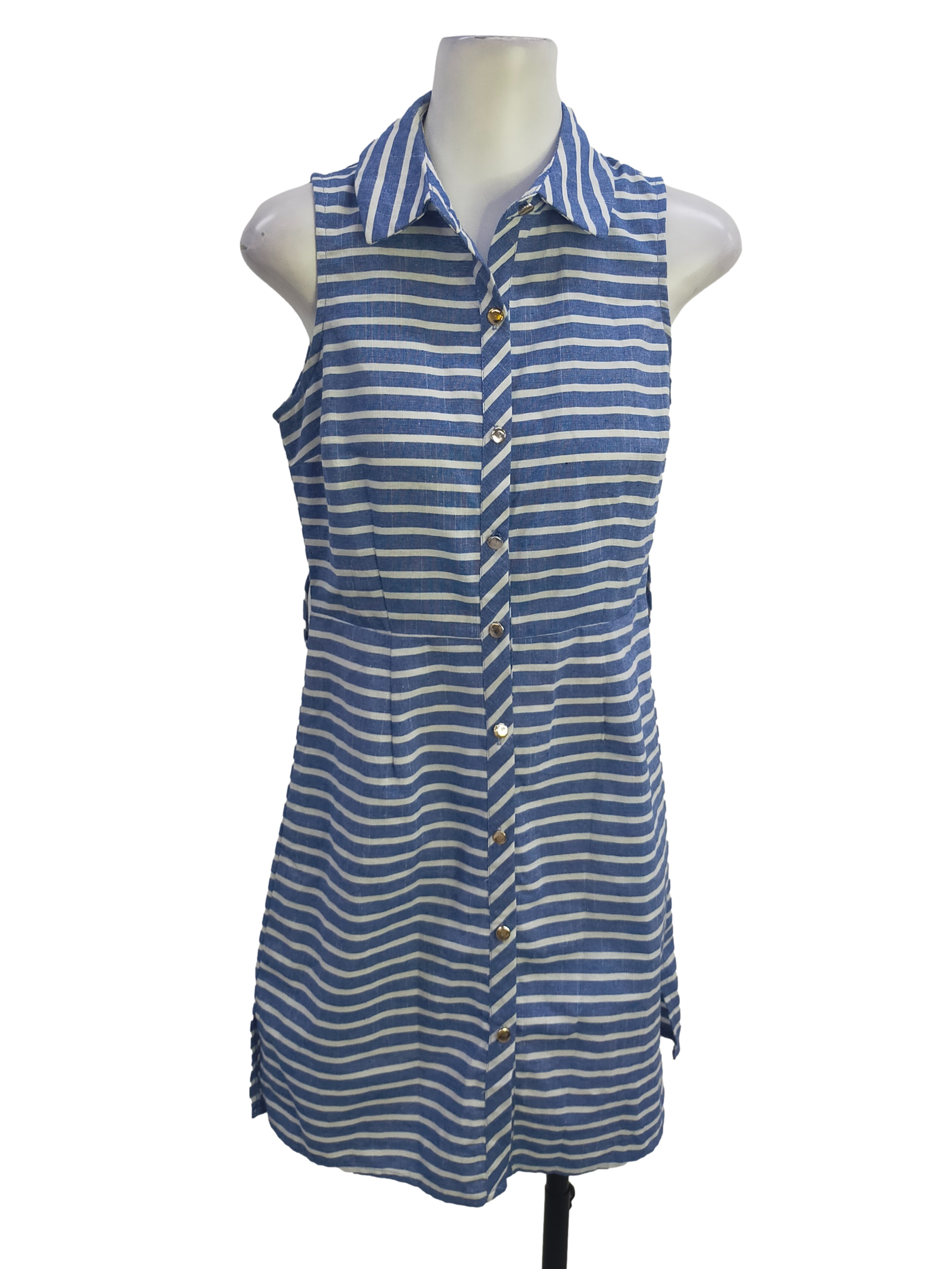 Blue Stripe Pattern Sleeveless A-Line Dress