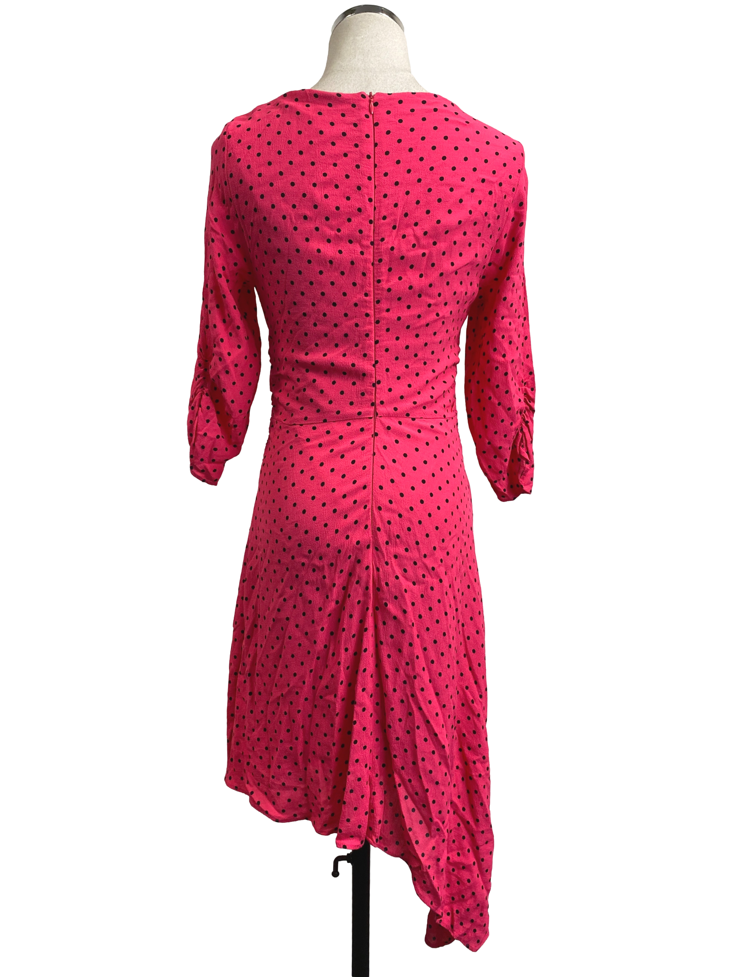 Hot Pink Polka Dot Front Ruched Dress