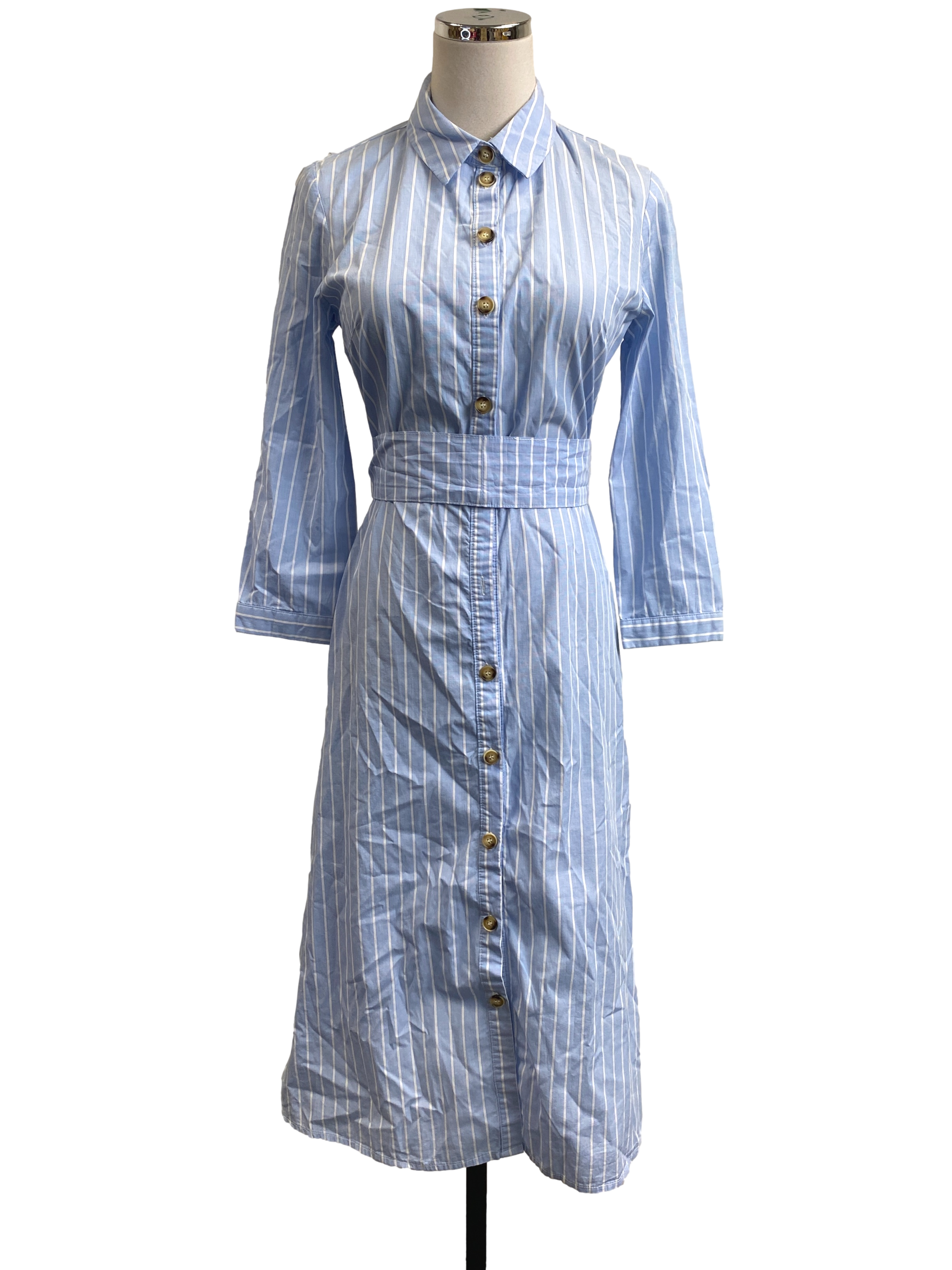 Light Blue Buttoned Pinstripe Shirt Dress