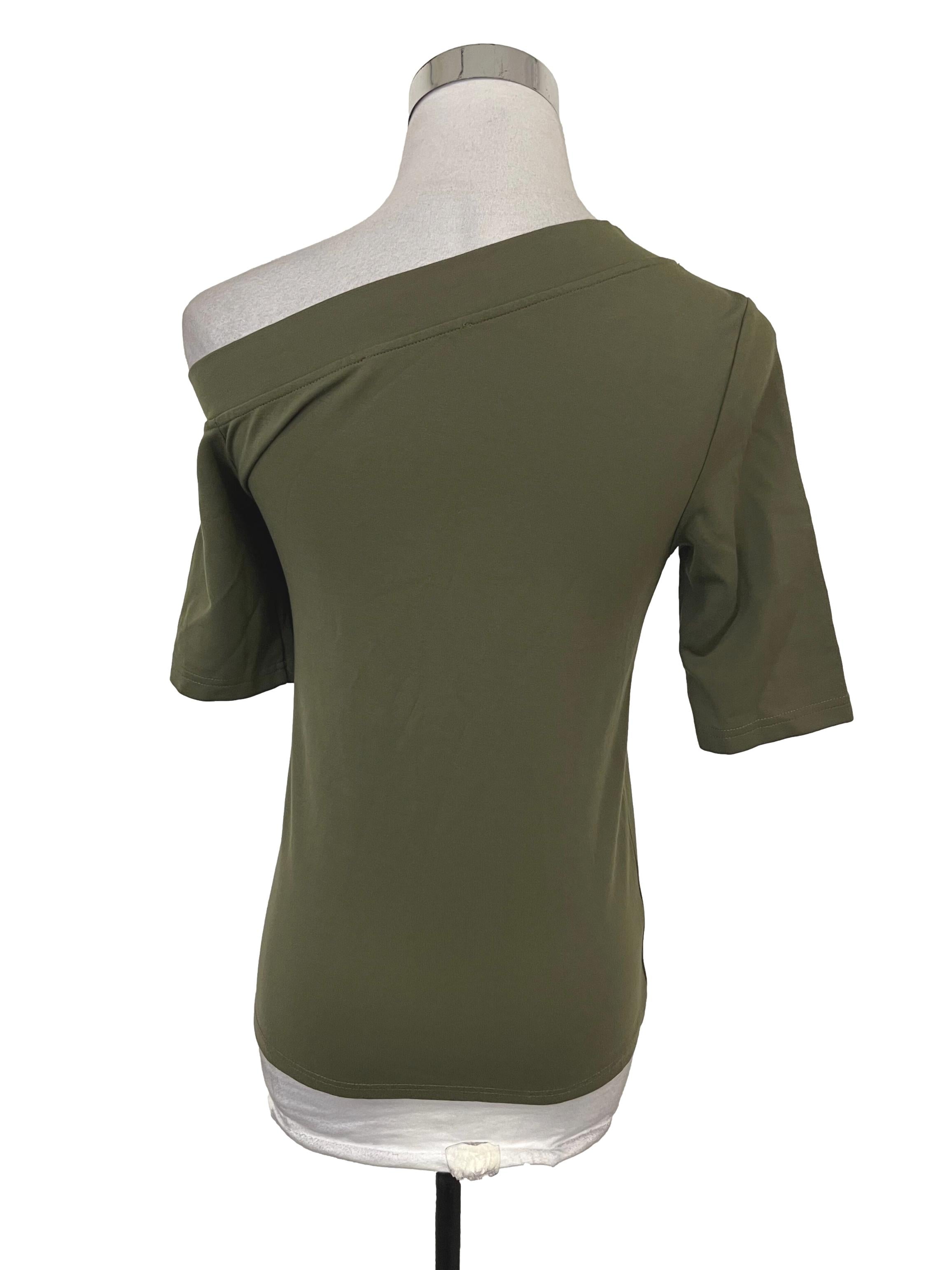 Army Green Asymertrical Long Sleeves Top