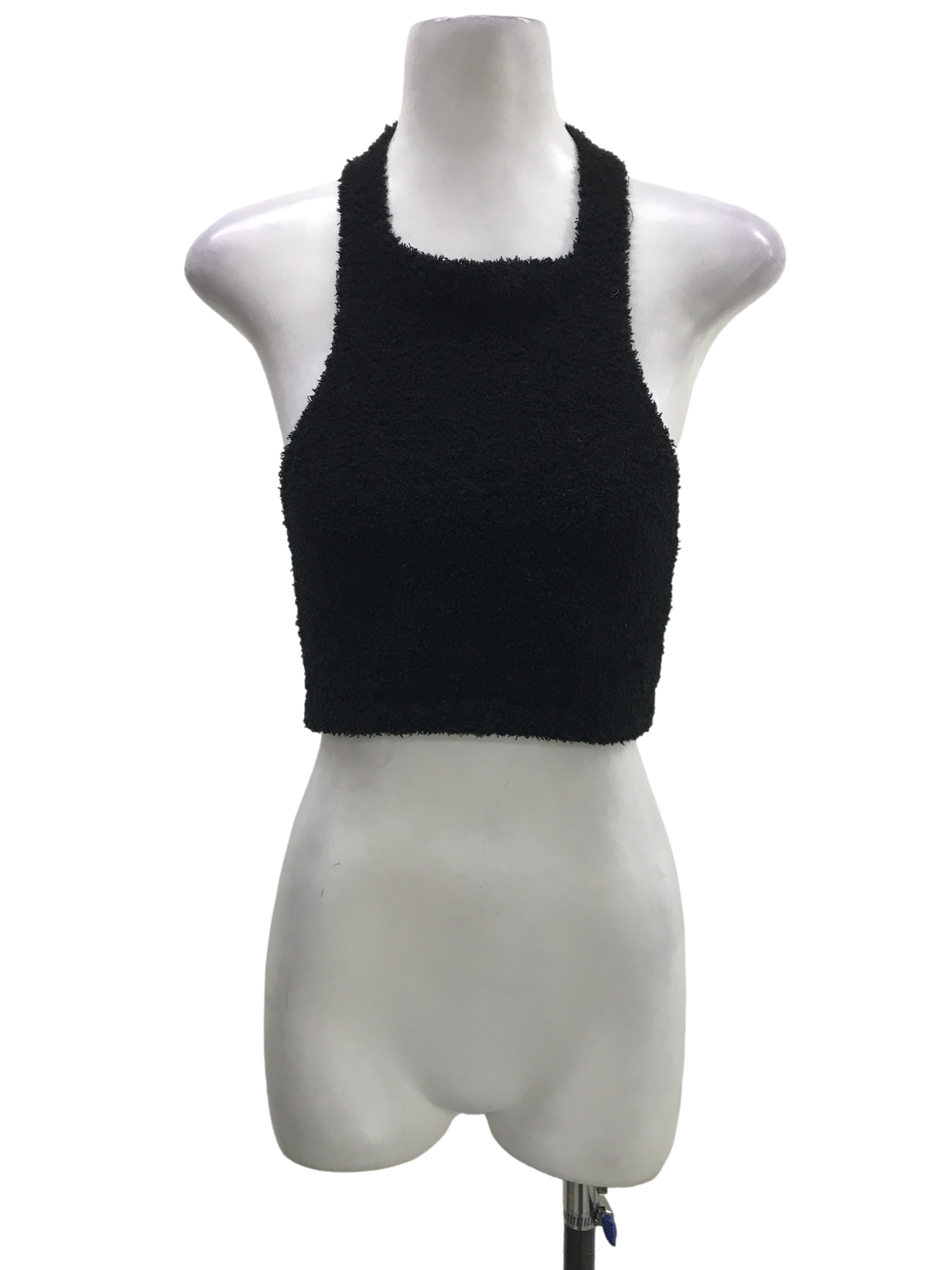 Crow Black Furry Neck Tie Top