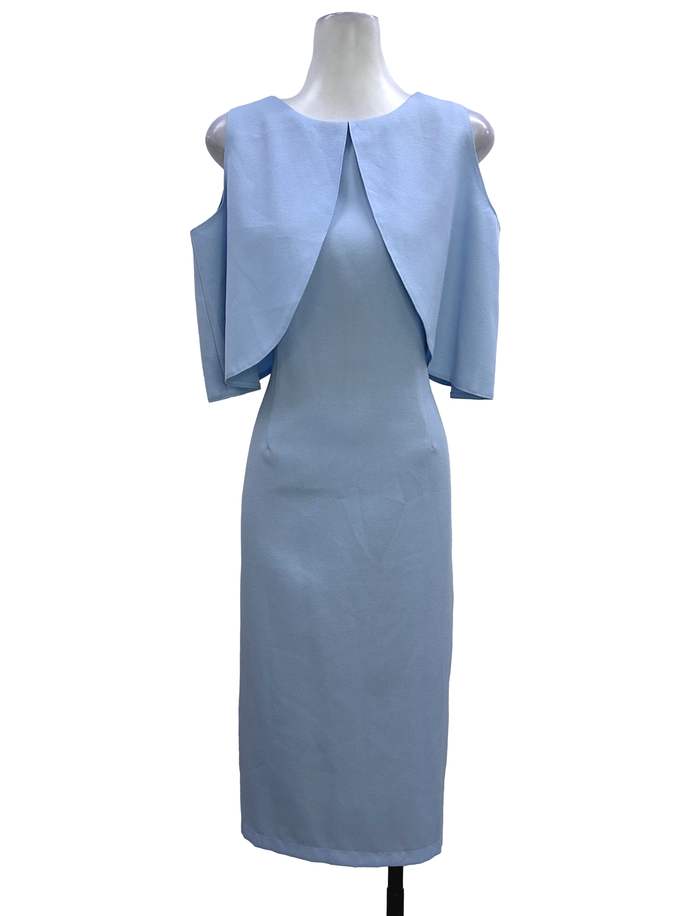 Light Blue Caped Sleeve Sheath Dress