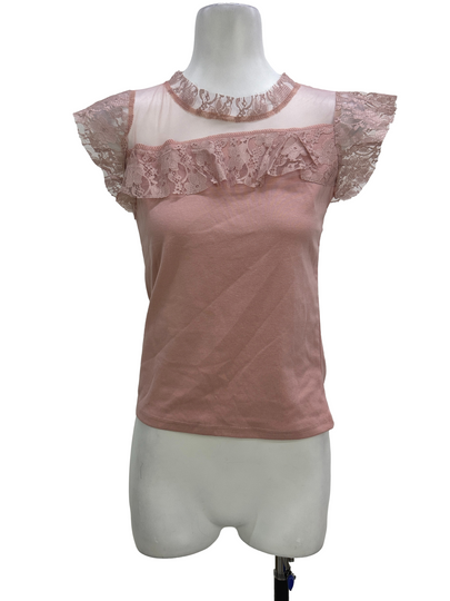 Dusty Pink Floral Lace Cap Sleeve Blouse
