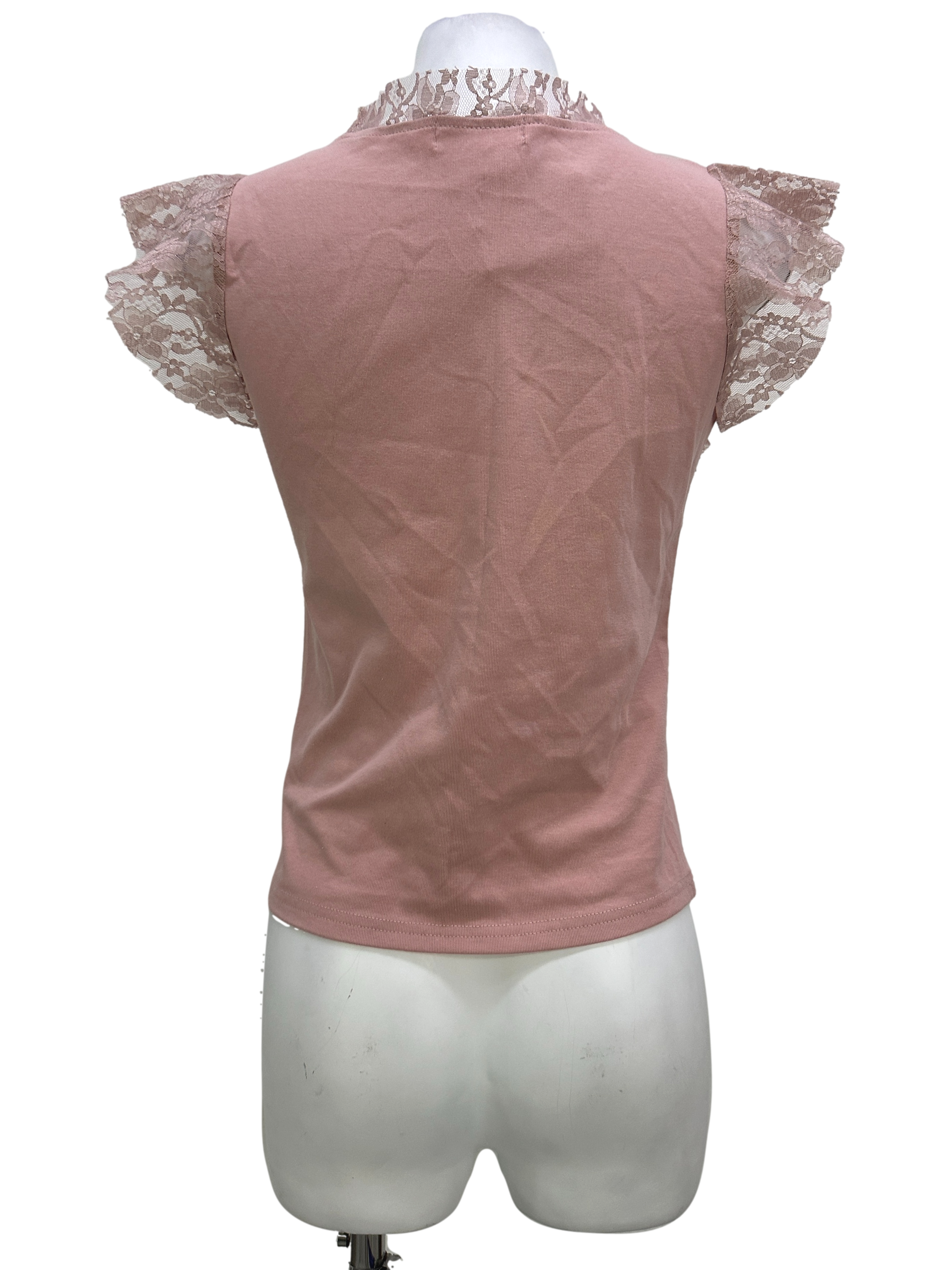 Dusty Pink Floral Lace Cap Sleeve Blouse