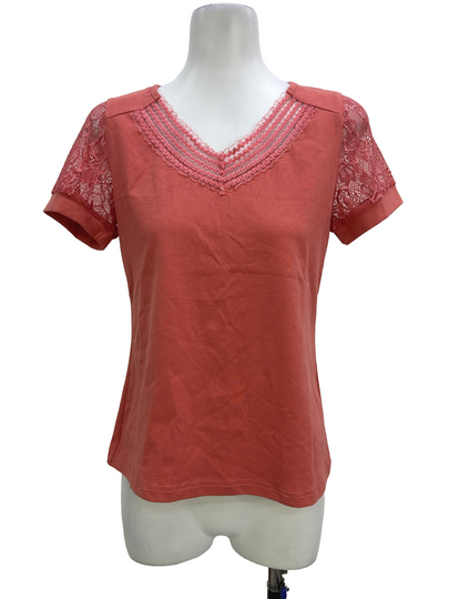 Coral Ruffle V-Neck Blouse