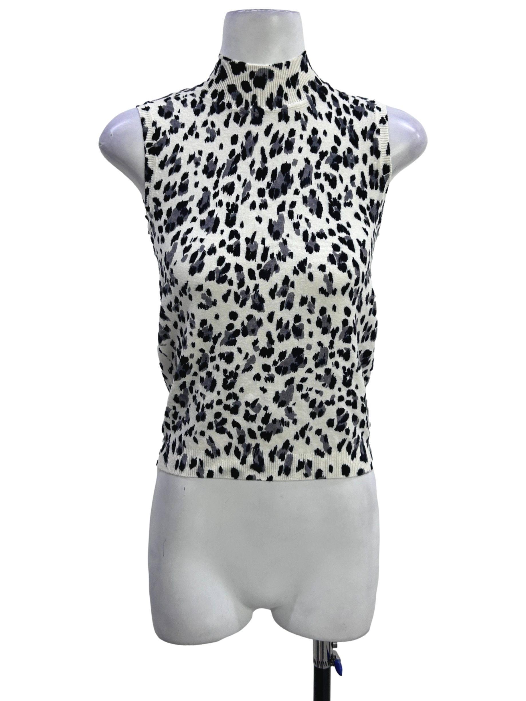 White Animal Print Mock Neck Knit Top