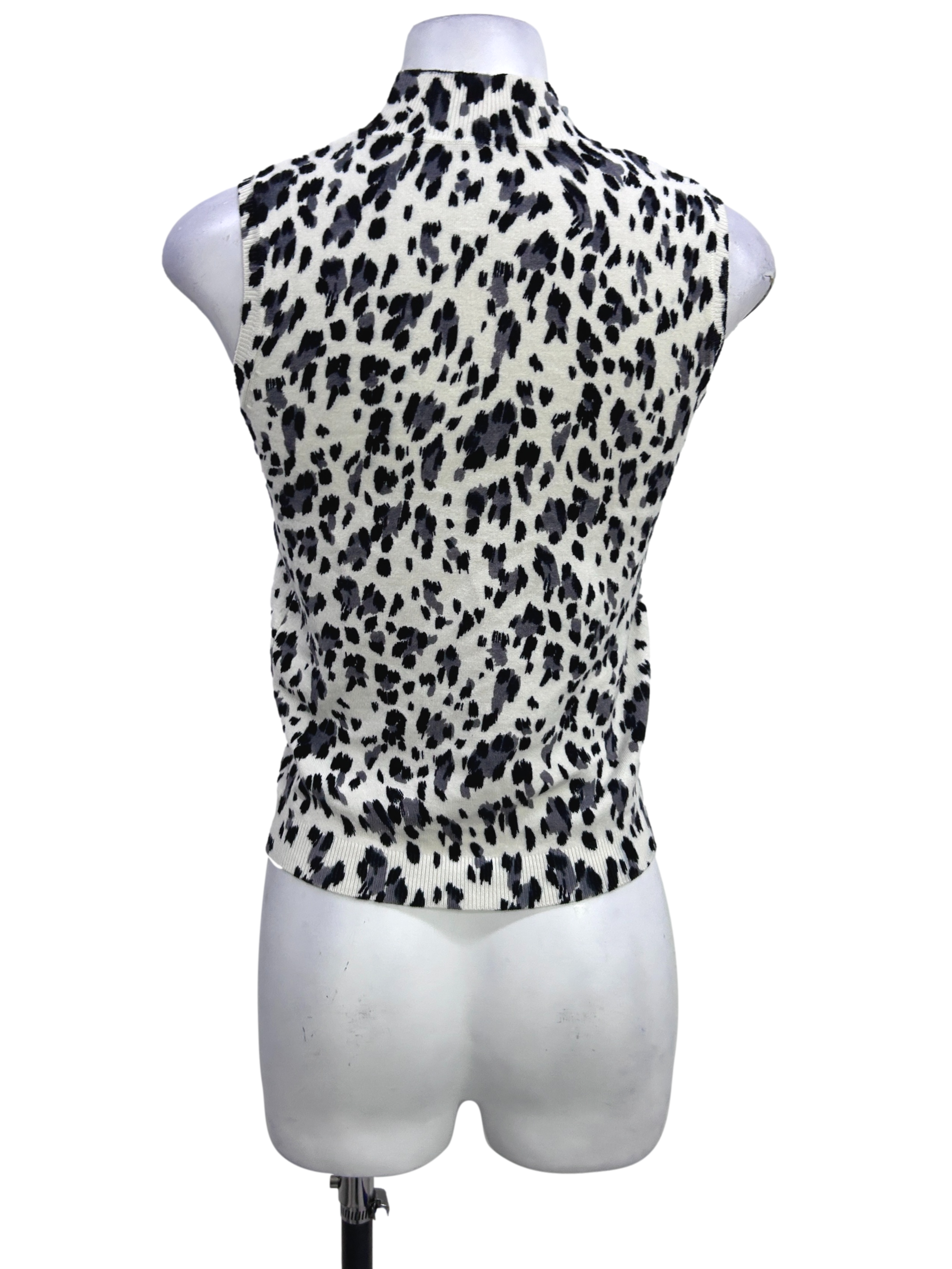 White Animal Print Mock Neck Knit Top