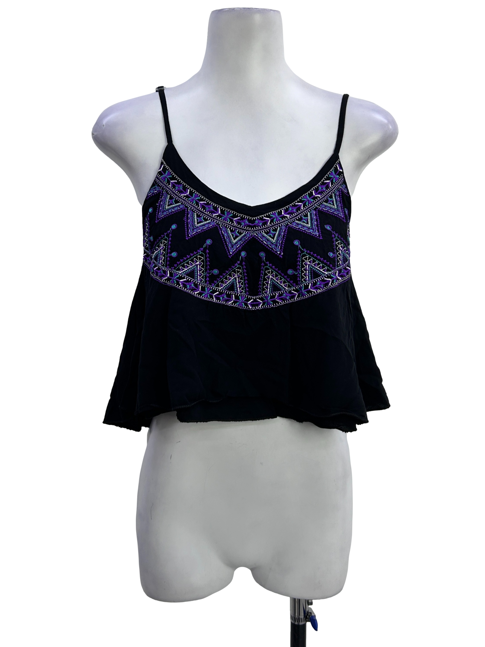 Oil Black Embroidered Bohemian Top