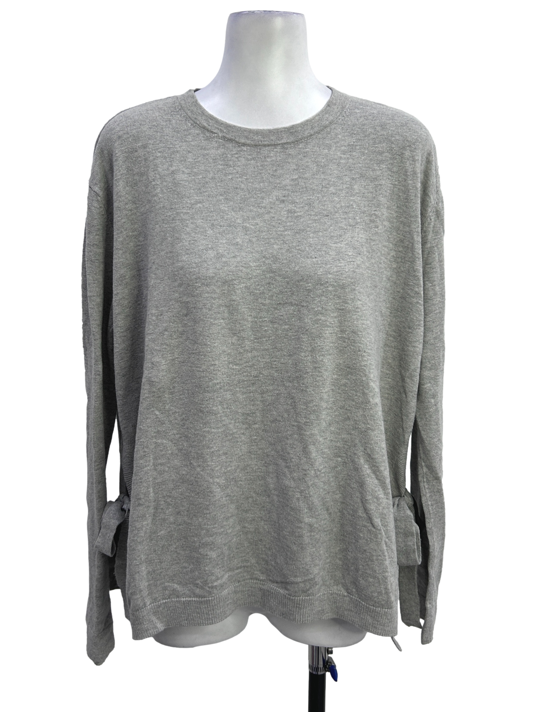 Grey Side Ribbon Tie Long Sleeve Top