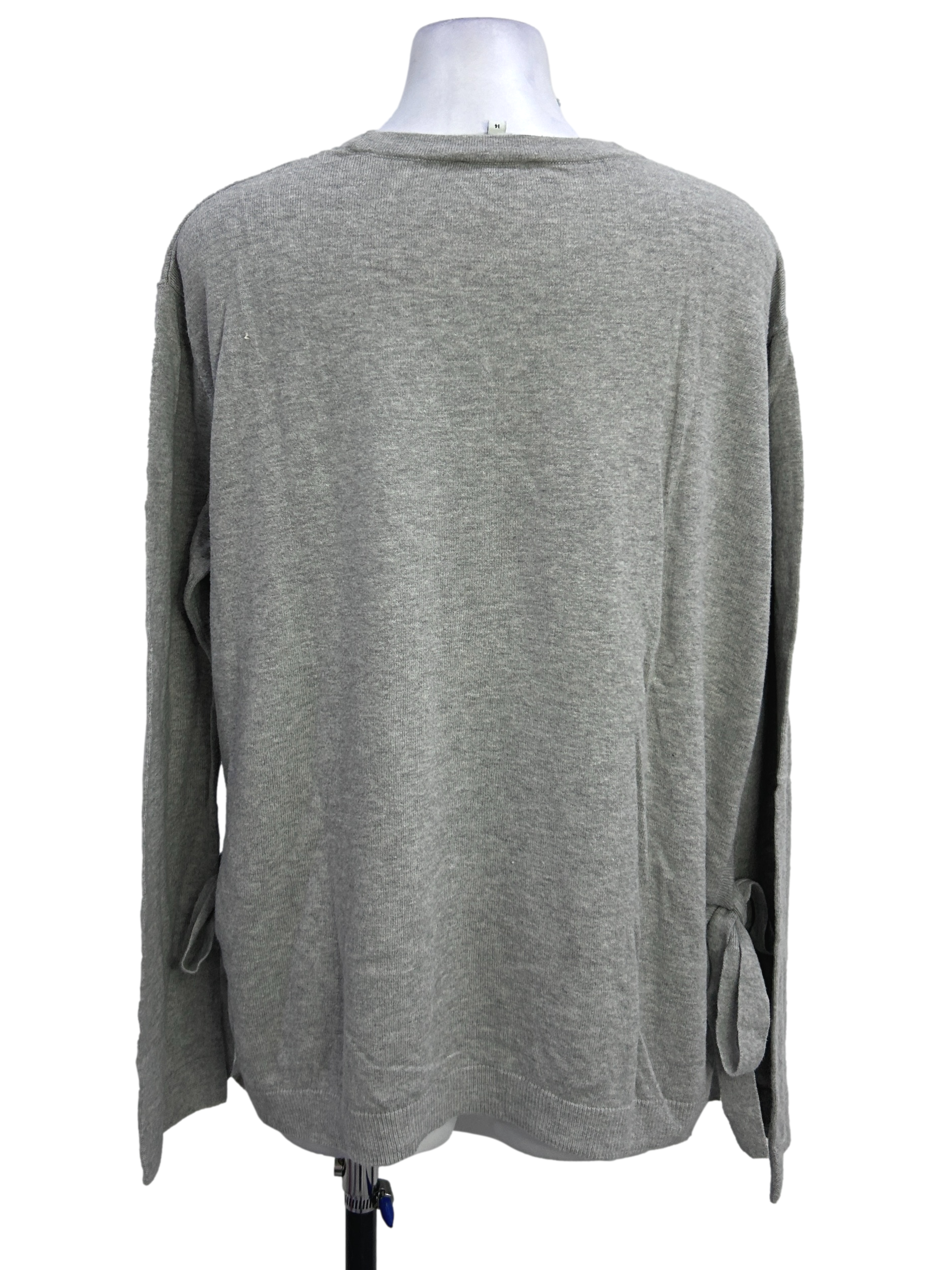 Grey Side Ribbon Tie Long Sleeve Top