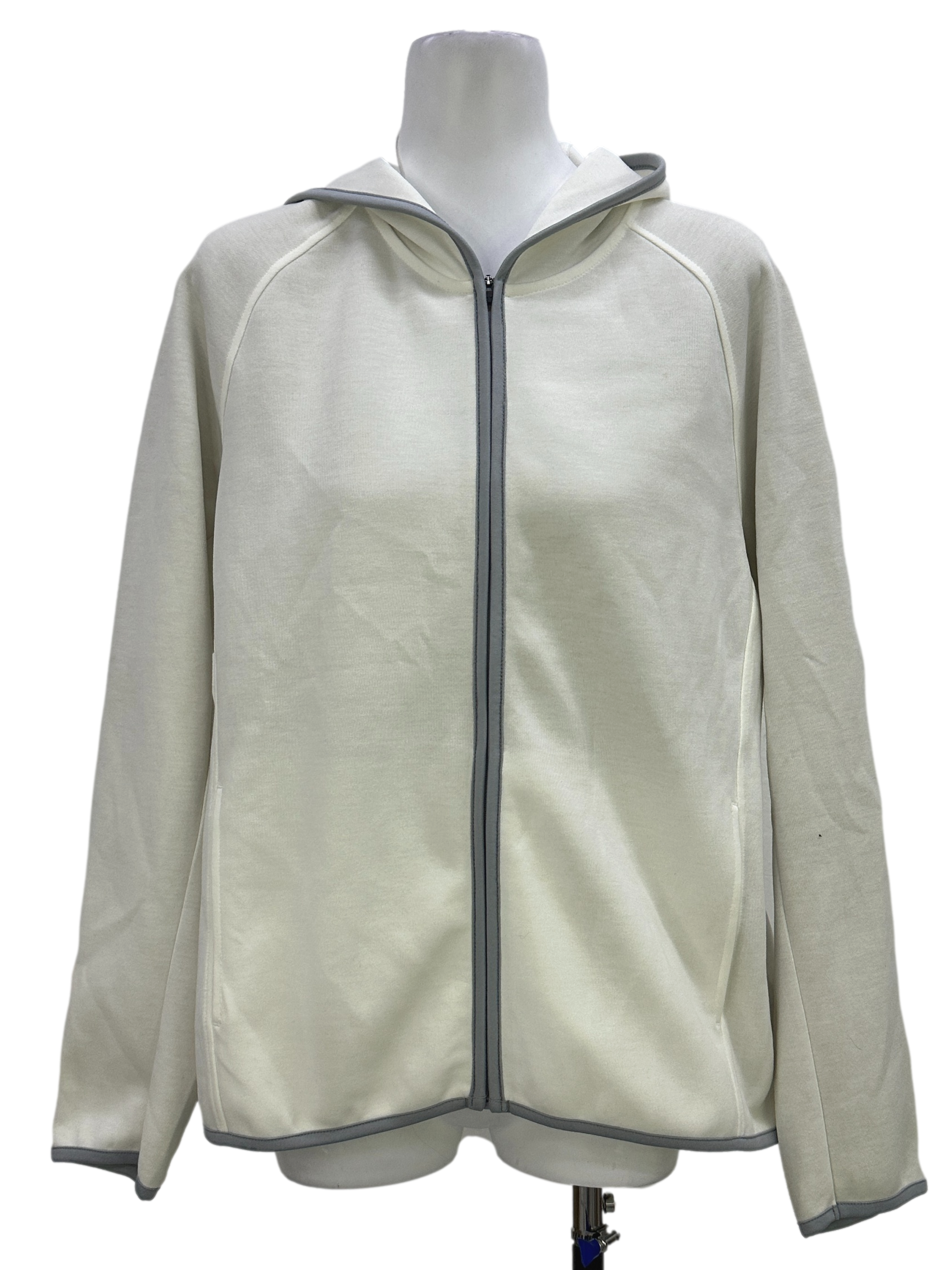 White And Grey Lined Zip Up Hoodie