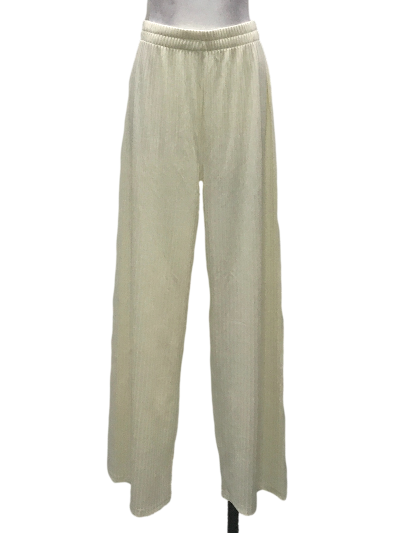 Cream White Ribbed Loose Pants