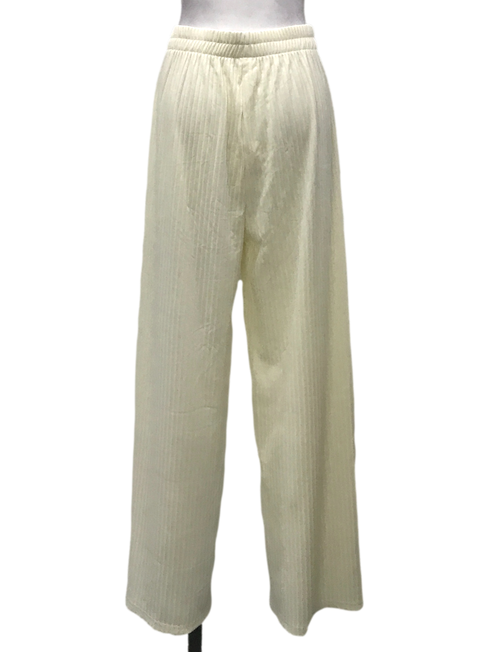 Cream White Ribbed Loose Pants