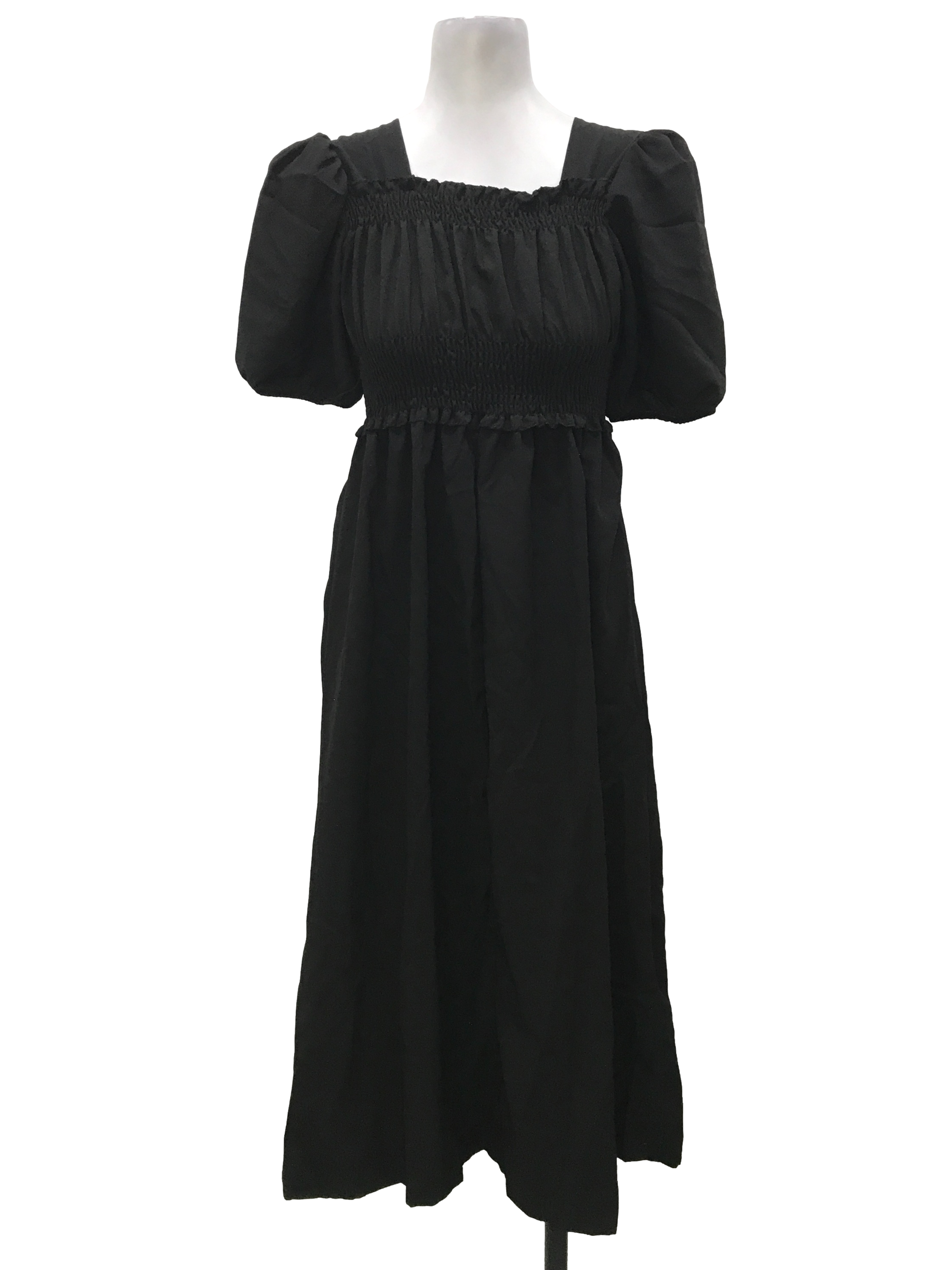 Ink Black Shirred Dress REFASH REFASH Malaysia ink-black-shirred-dress-refash-refash-malaysia