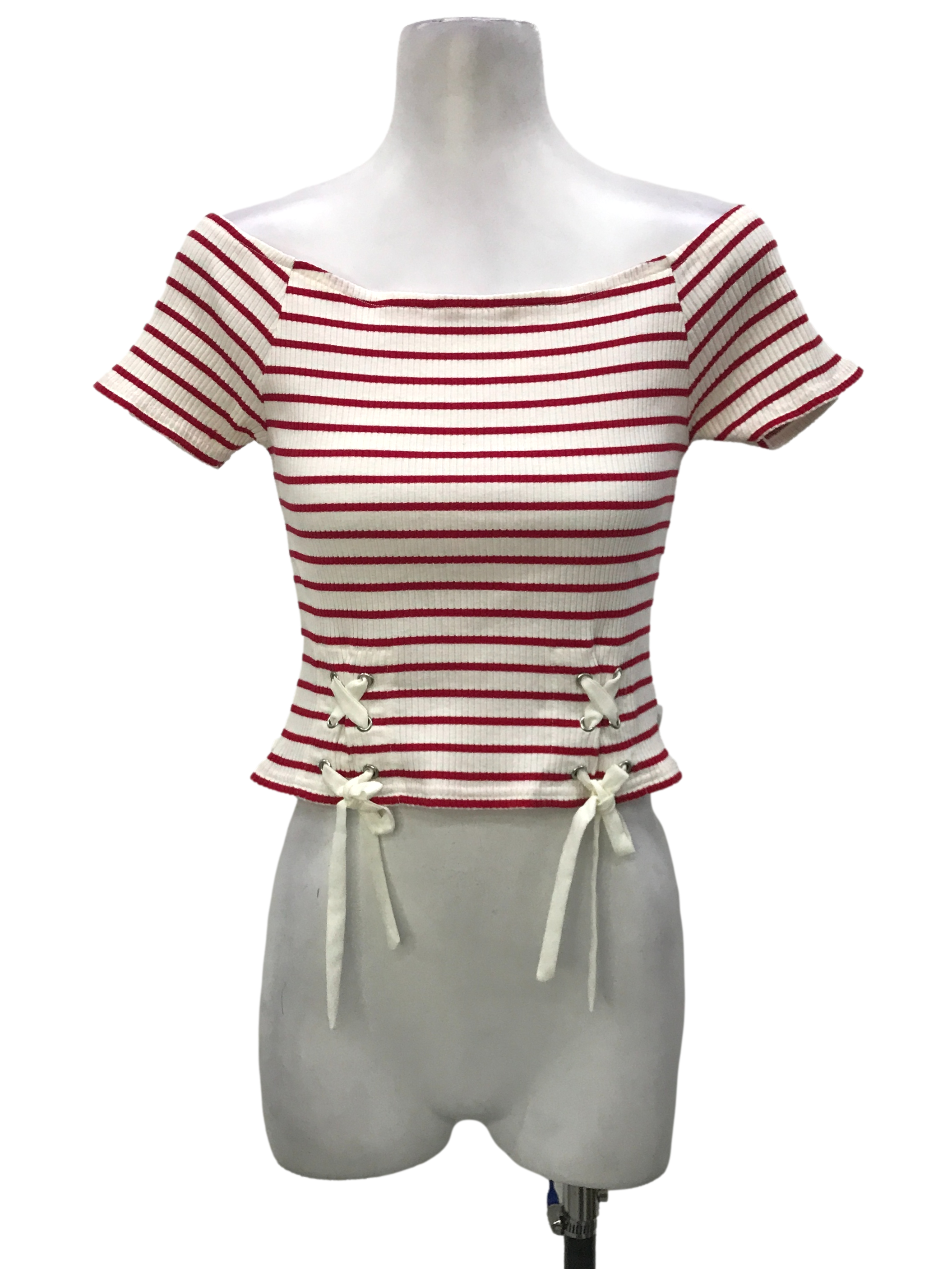 Red And White Stripes Off Shoulder Top