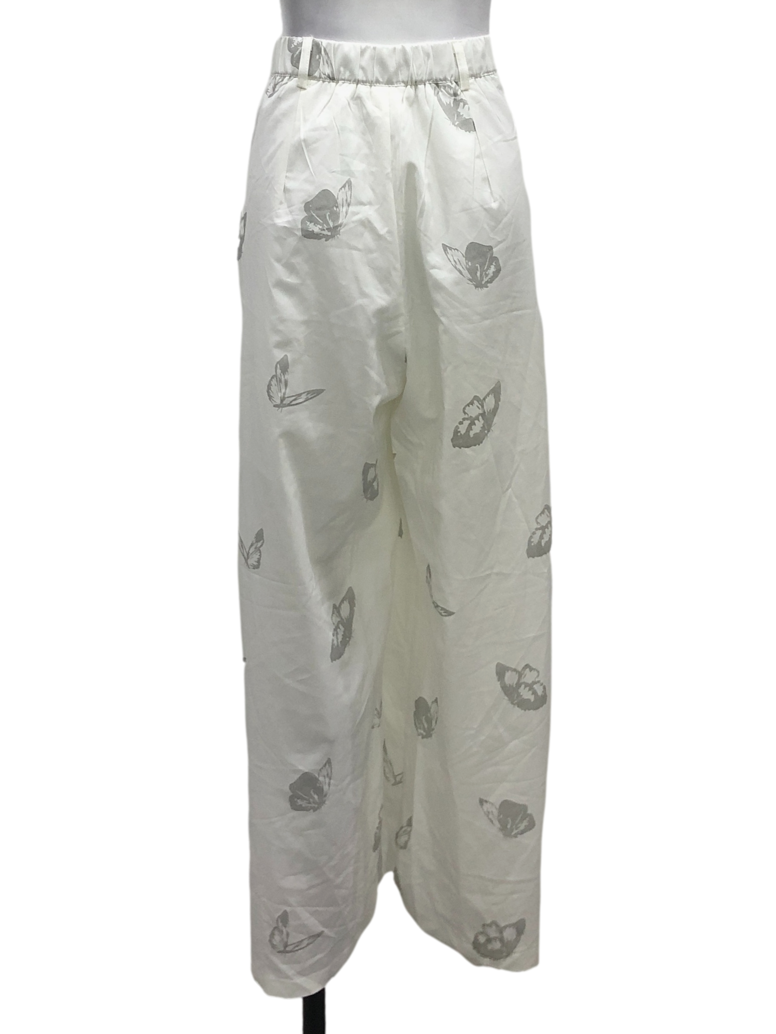 White Butterfly Patterned Pants