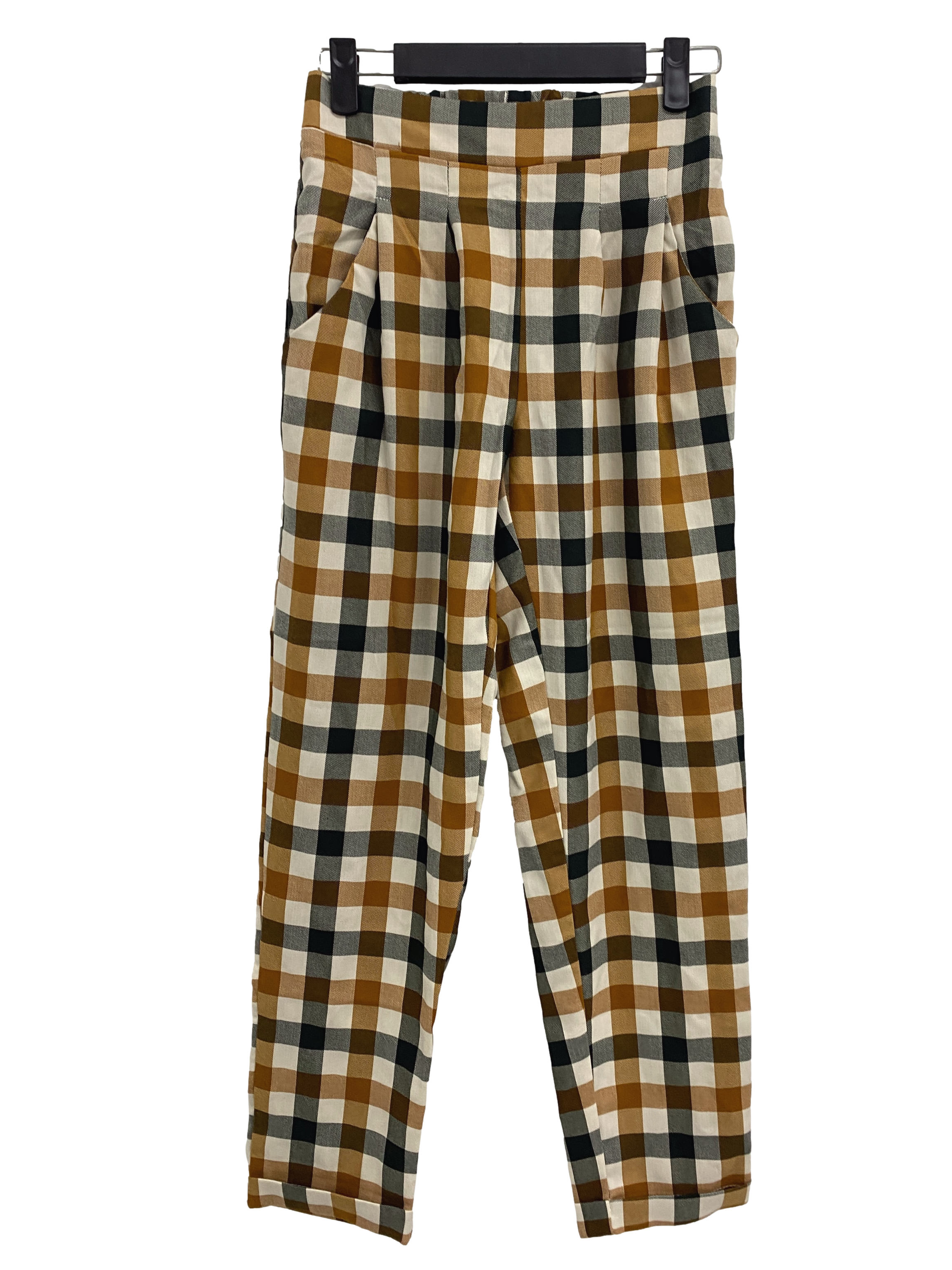 Multicolour Checkered Rolled Hem Pants