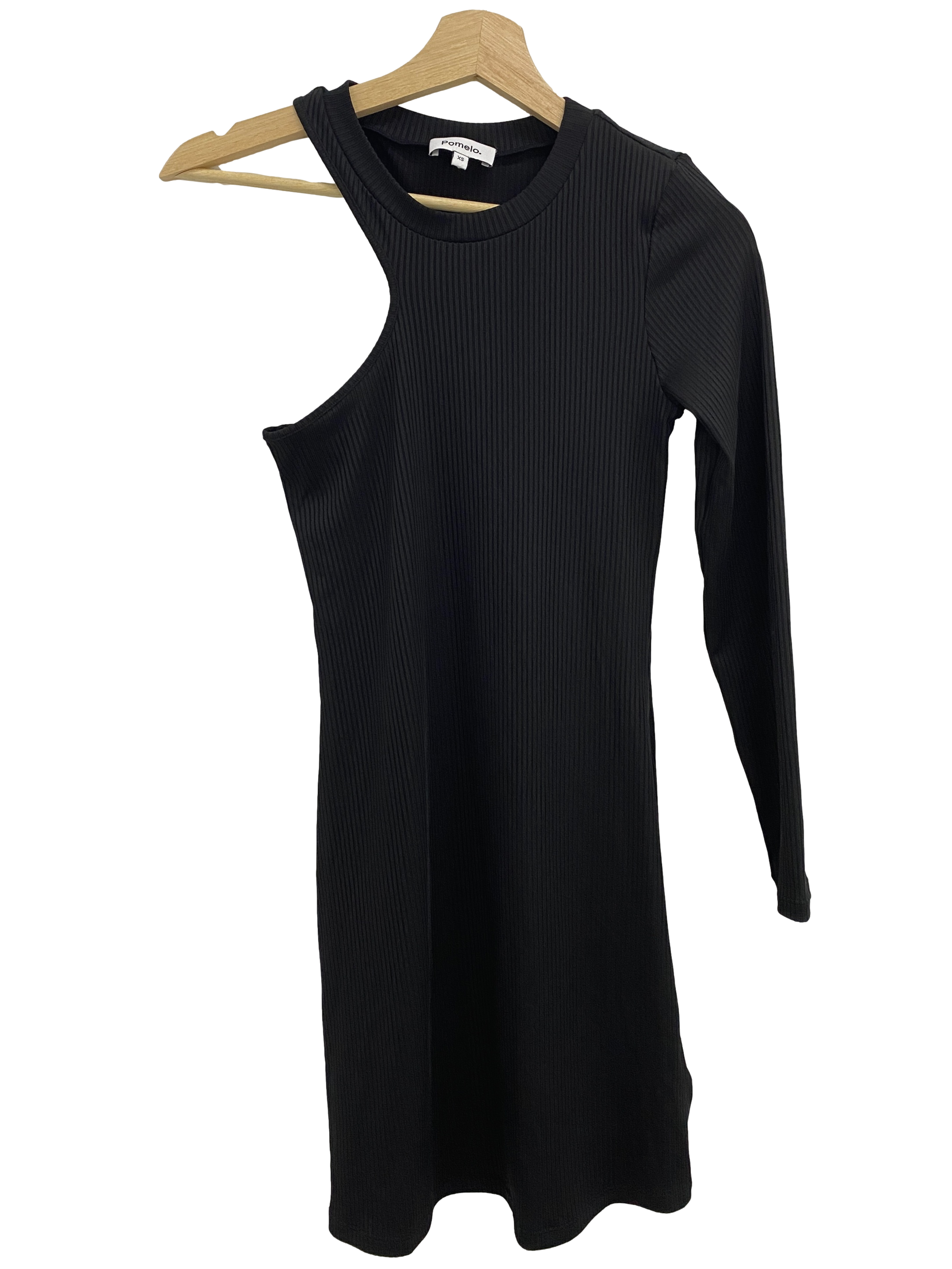 Black Ribbed Half Cutout Sleeve Dress