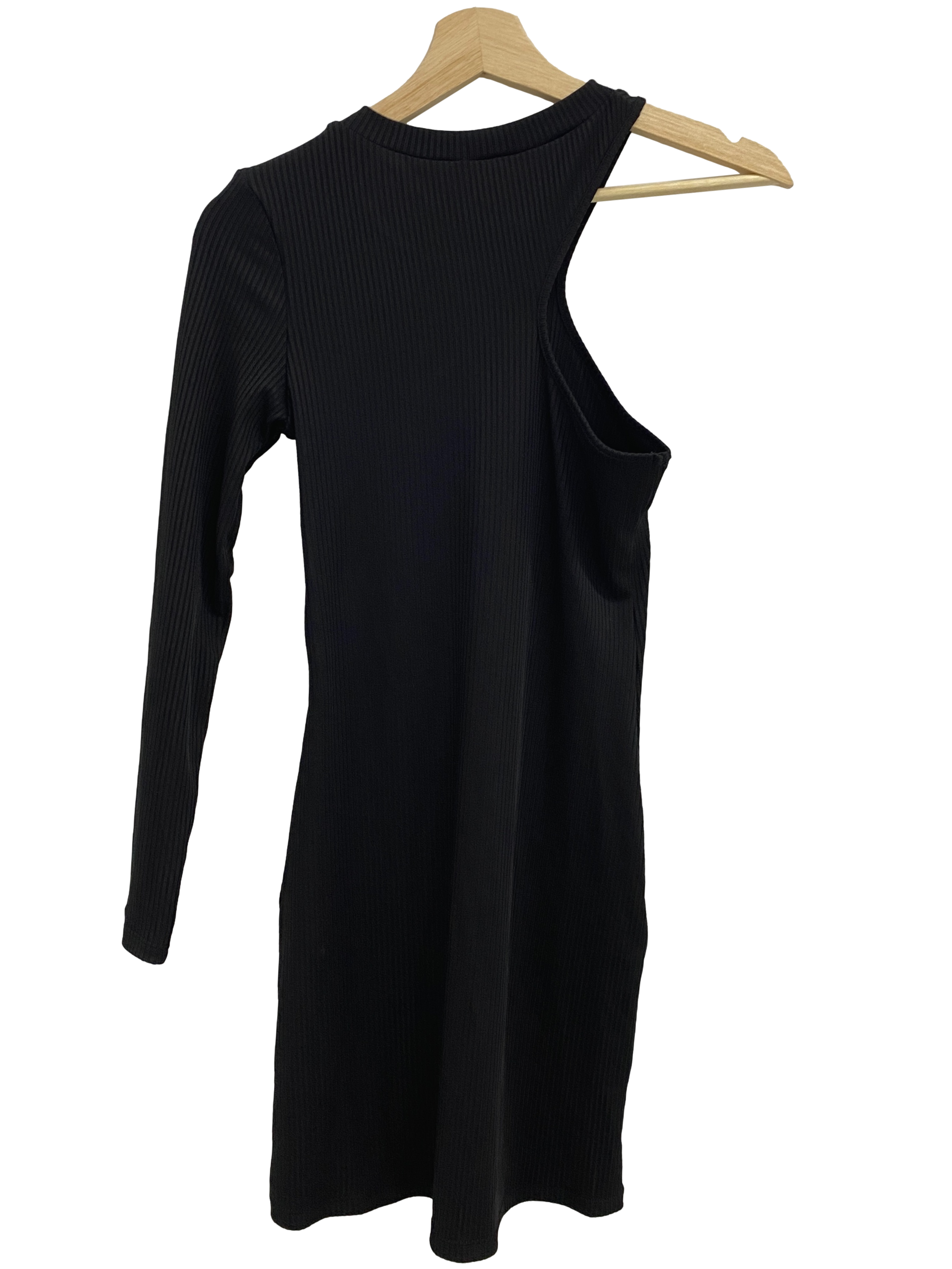 Black Ribbed Half Cutout Sleeve Dress