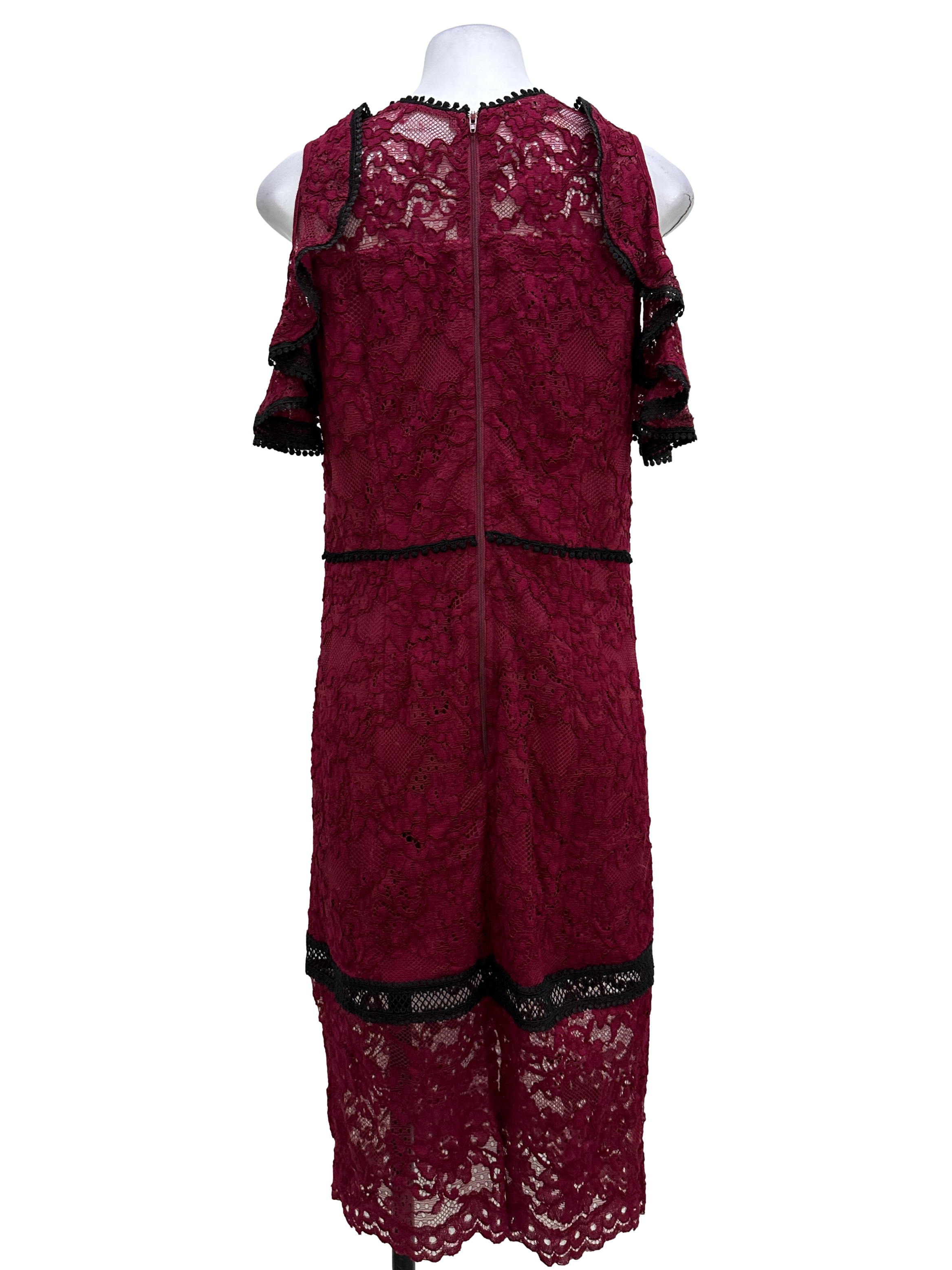 Burgundy Lacy Cold-Shoulder Dress