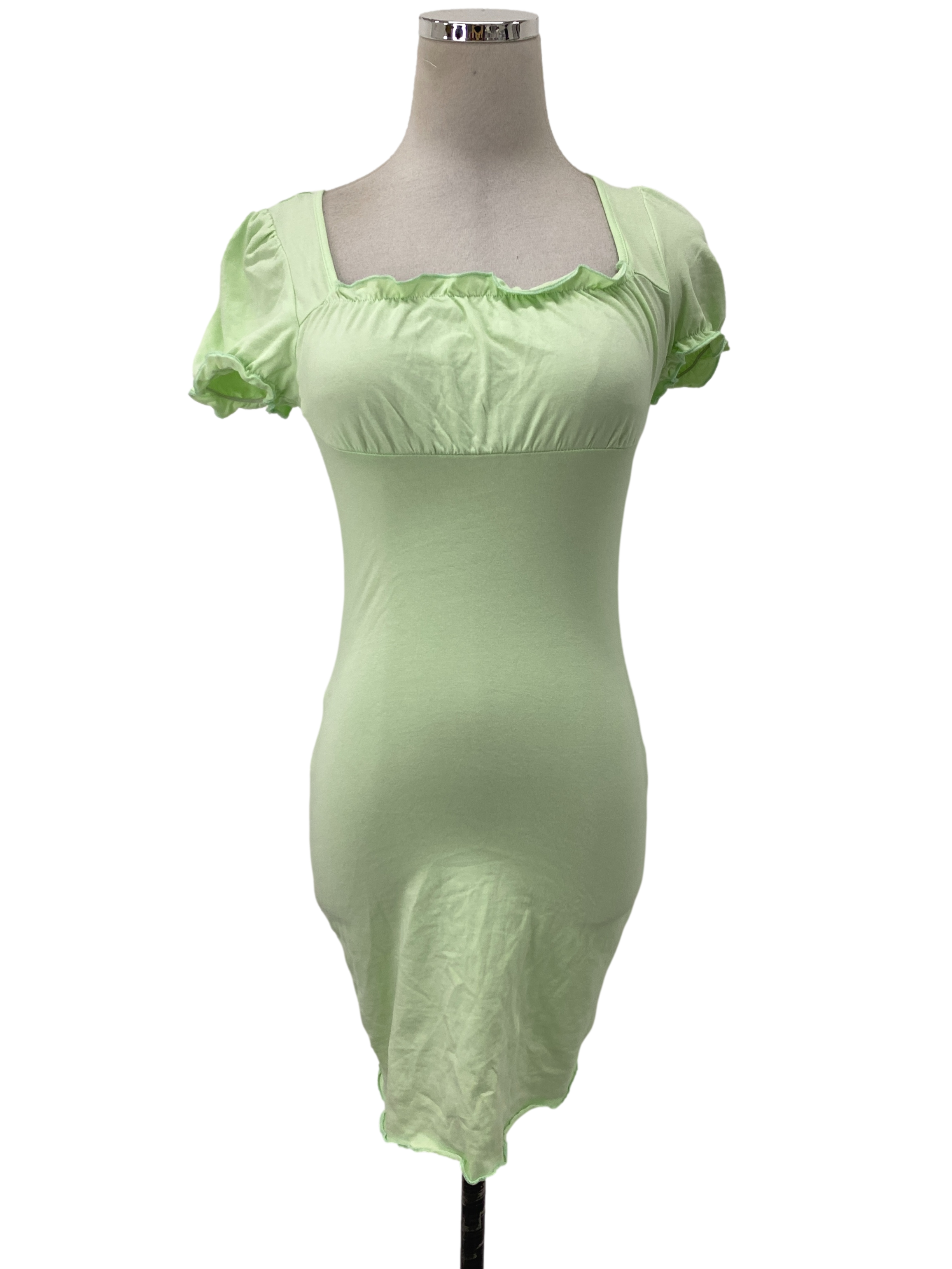 Tea Green Frill Hem A-Line Dress