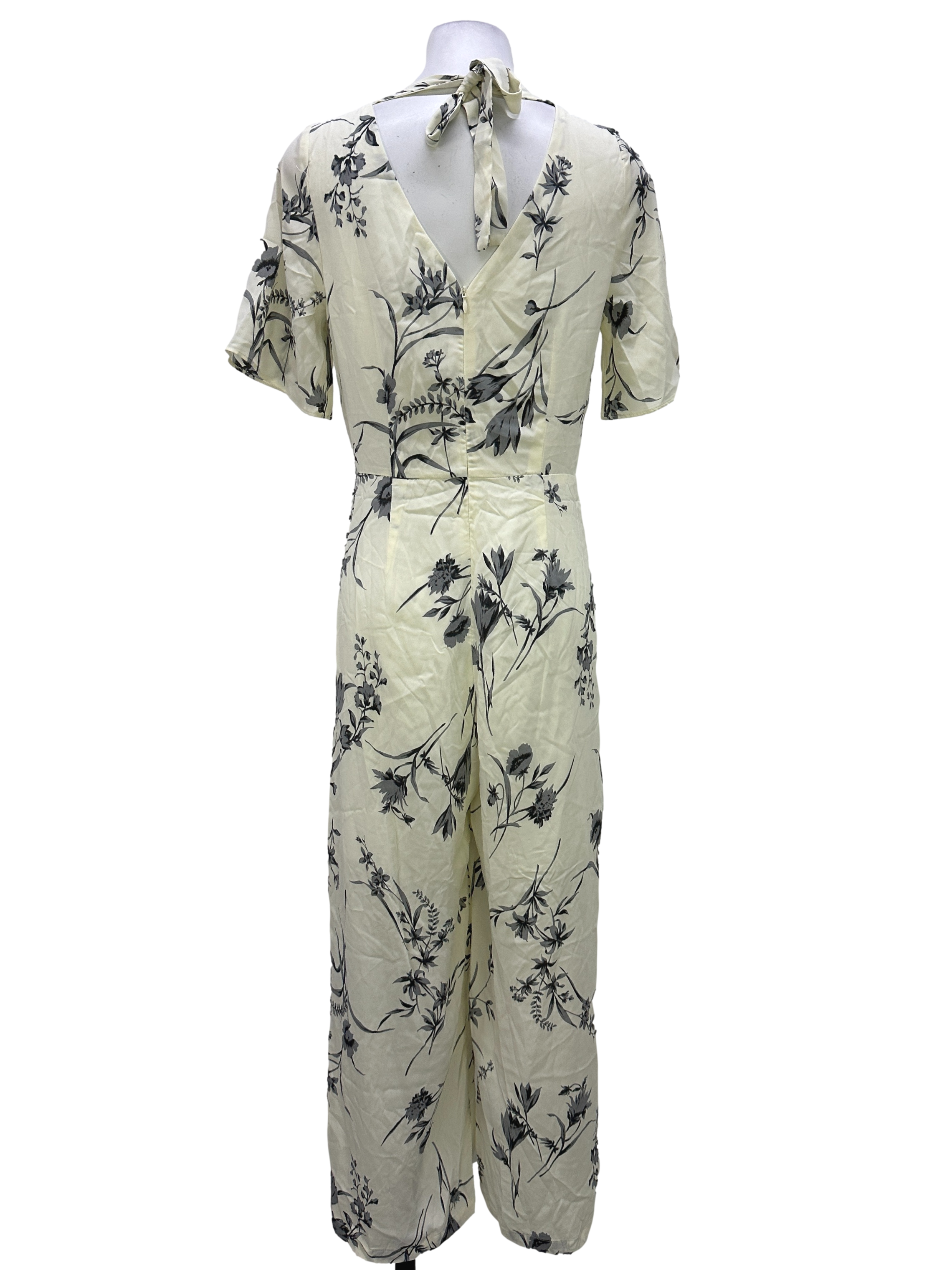 Cream And Grey Floral Print Jumpsuit