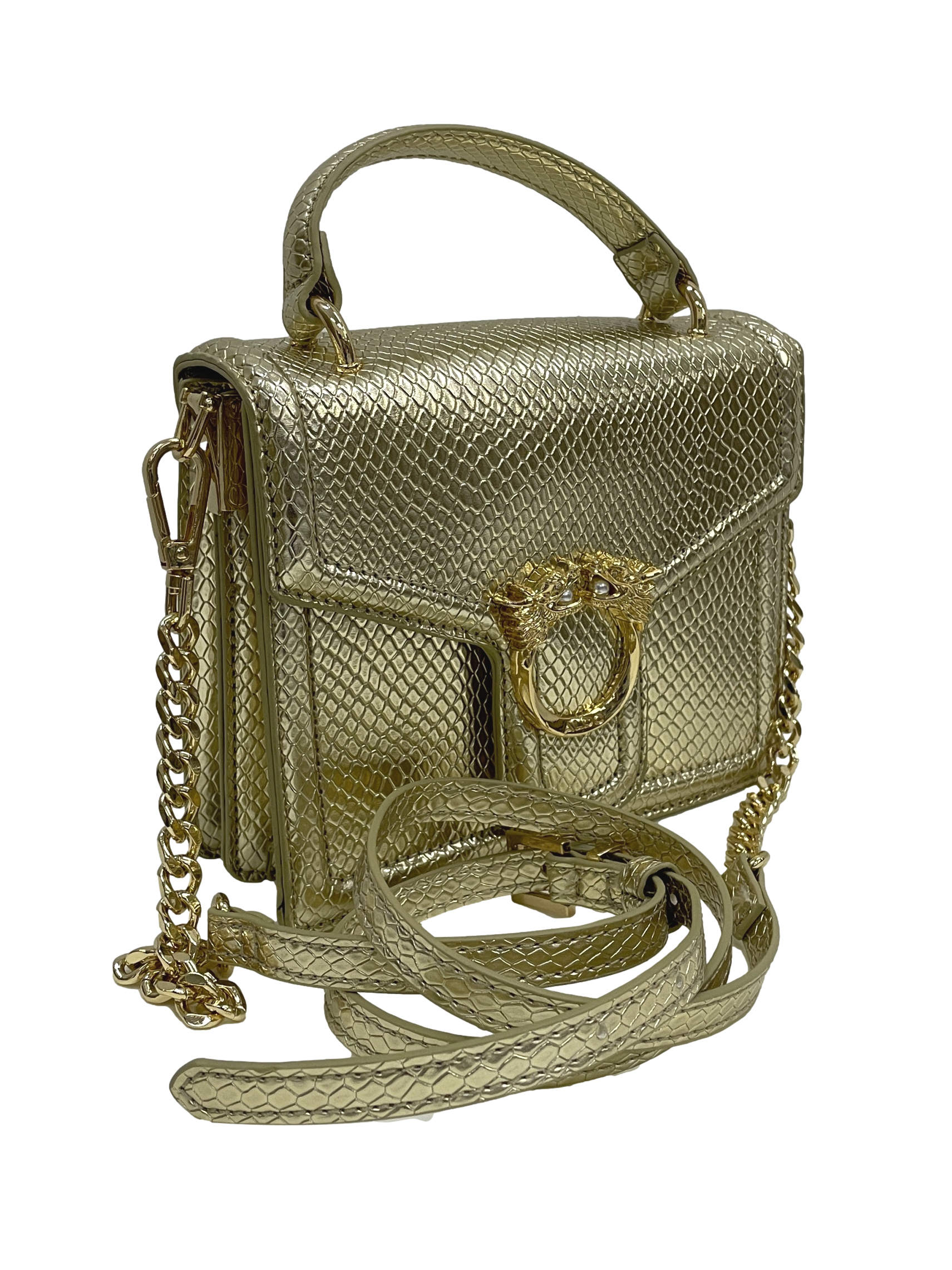 Gold Shimmer Buckle Box Sling Bag