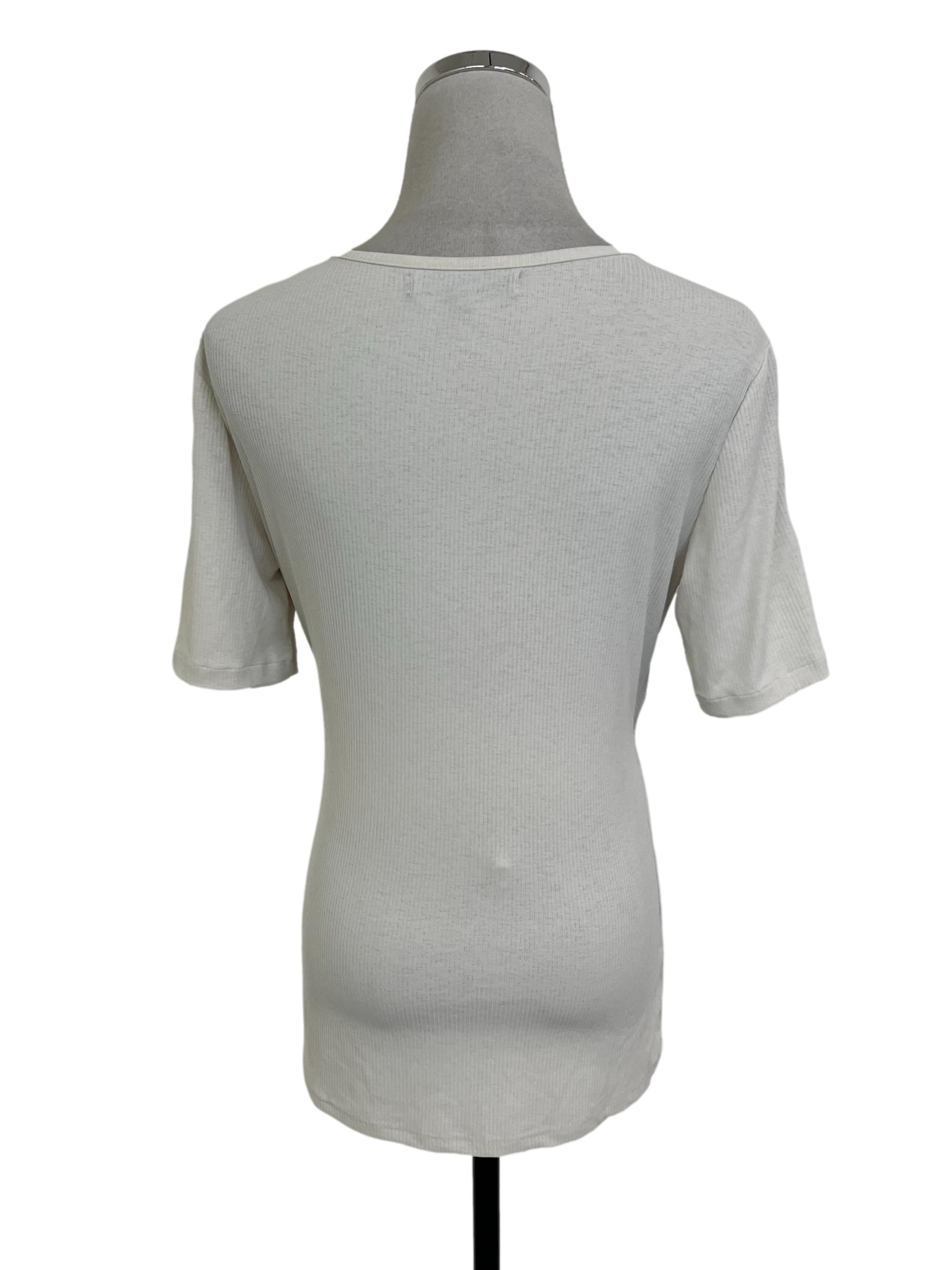 Ivory White Ribbed Half Sleeve T-Shirt