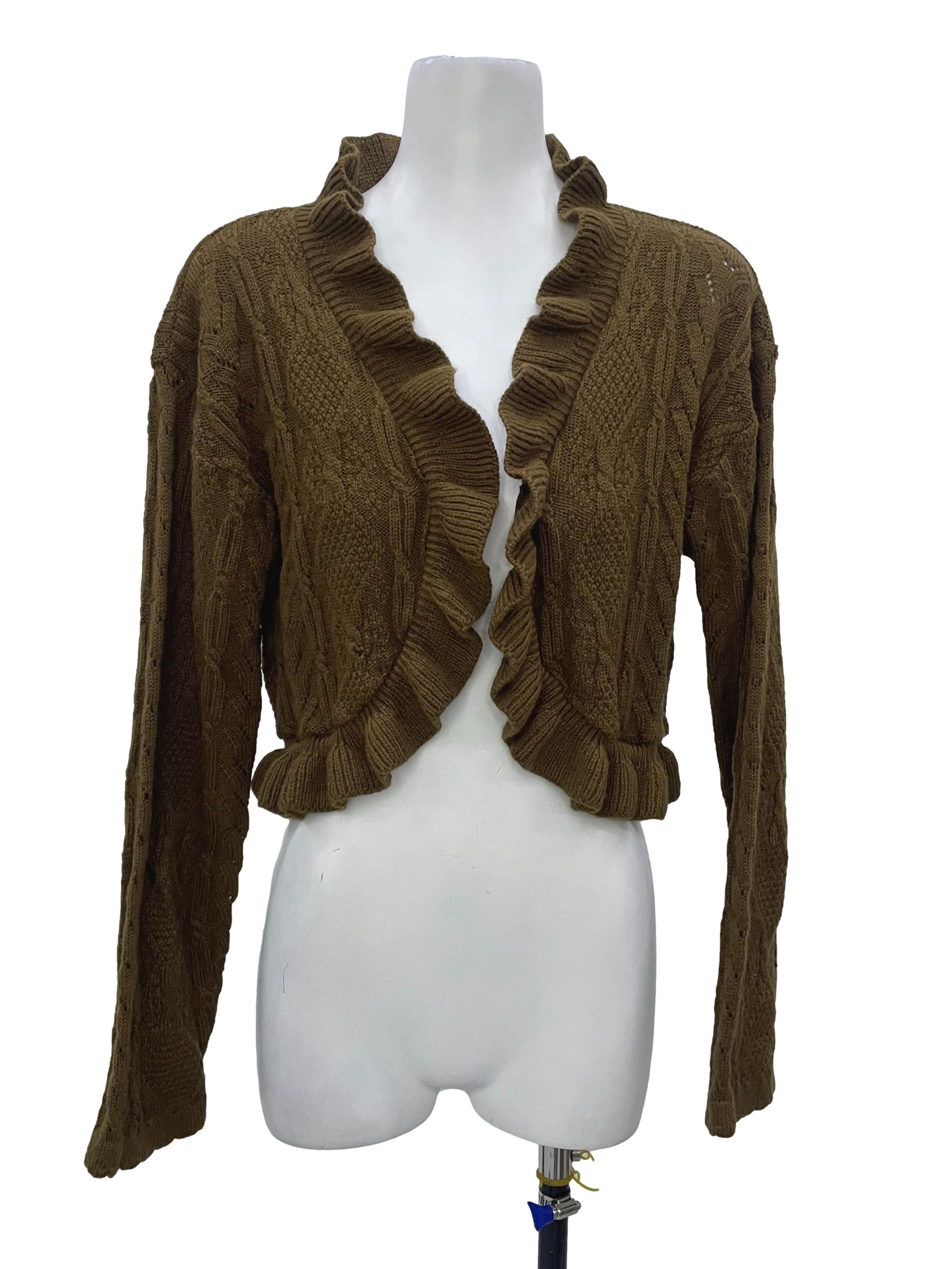 Brown Long Sleeve Crop Knit Cardigan